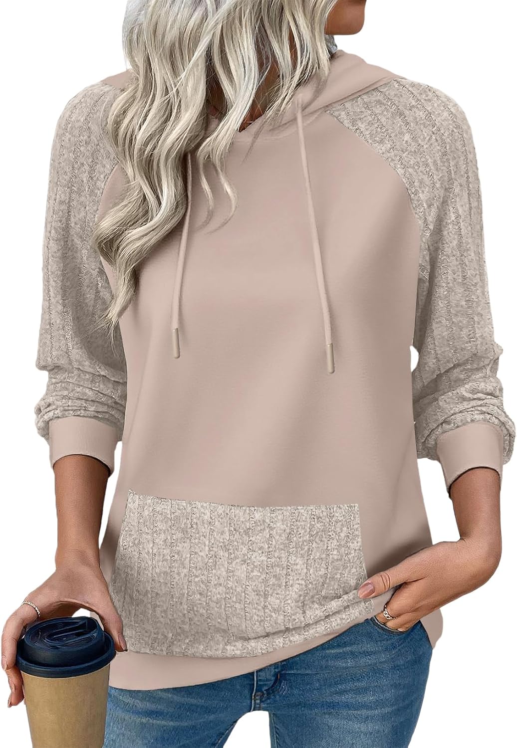 SHEWIN Hoodies for Women Casual Knit V Neck Sweaters with Pocket Womens Fall Fashion 2025