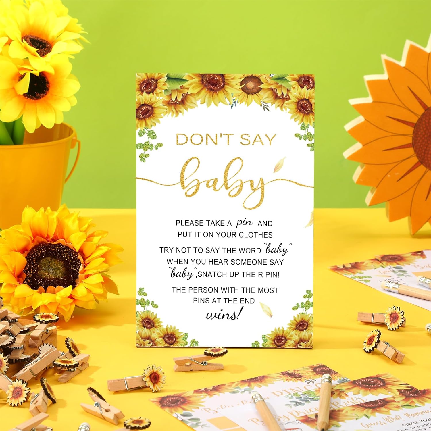 Patelai 321 Pcs Sunflower Baby Shower Decorations A Little Sunflower Is on The Way Baby Shower Games 5 Set Don't Say Serve 50 Guest for Yellow Flower Gender Reveal Birthday Party Decorations Supplies