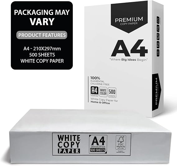 A4 Printer Paper - 500 Sheets, White A4 Paper, Compatible with Inkjet, Laser Printers & Copiers, Multipurpose, Ideal for Home and Office Printing (1 Reams)