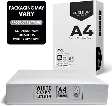 A4 Printer Paper - 500 Sheets, White A4 Paper, Compatible with Inkjet, Laser Printers & Copiers, Multipurpose, Ideal for Home and Office Printing (1 Reams)