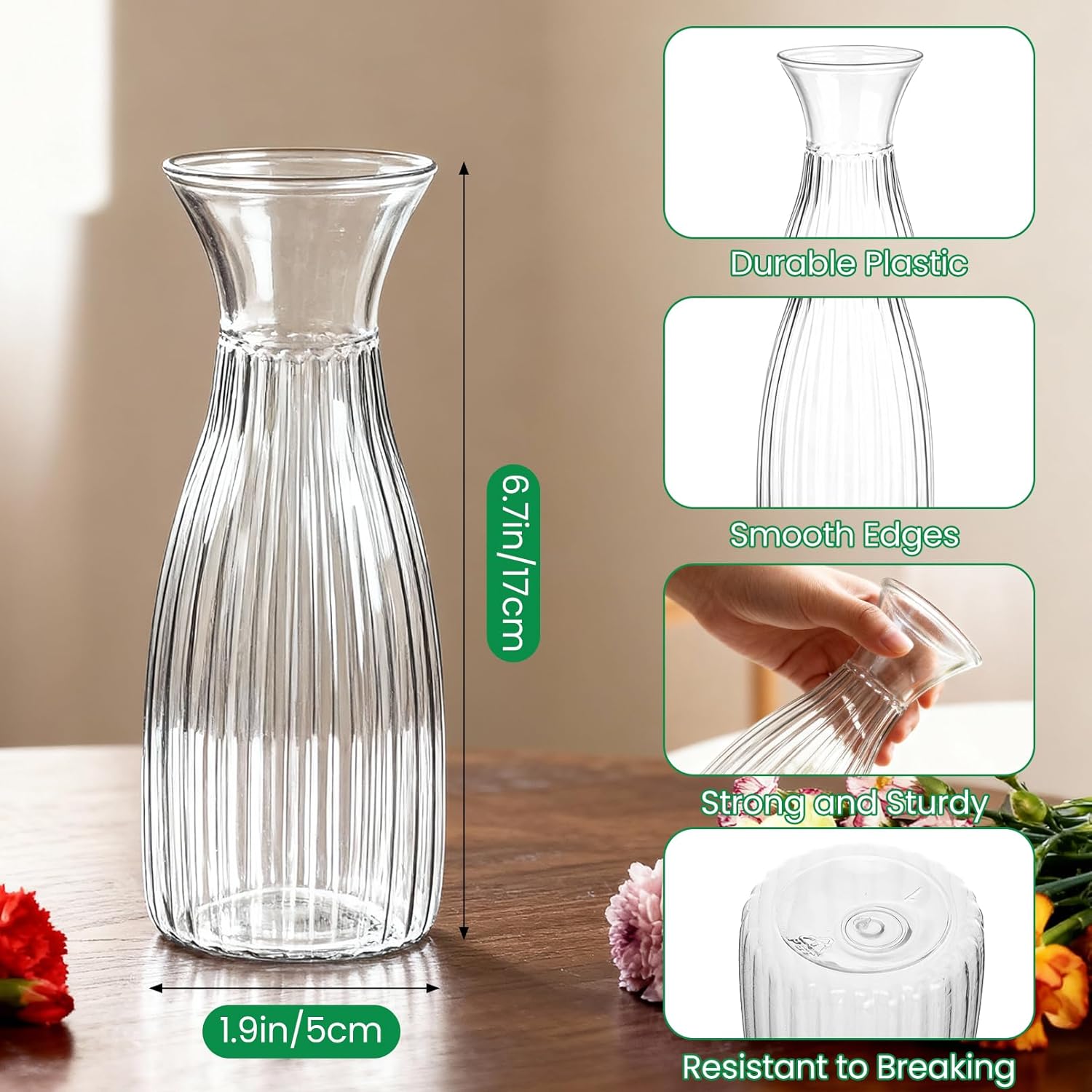 24 Pack Plastic Bud Vases Bulk, 6.7 Inch Clear Small Vase for Flowers, Unbreakable Crystal Bud Vases, Plastic Flower Vase for Centerpiece Home Dining Table Wedding Party Decorations