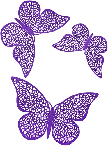 Miniatura 2 de 150 calcomanías 3D de mariposa 3D extraíbles para decoración de pared de baby shower, fiesta, boda, fiesta (morado)