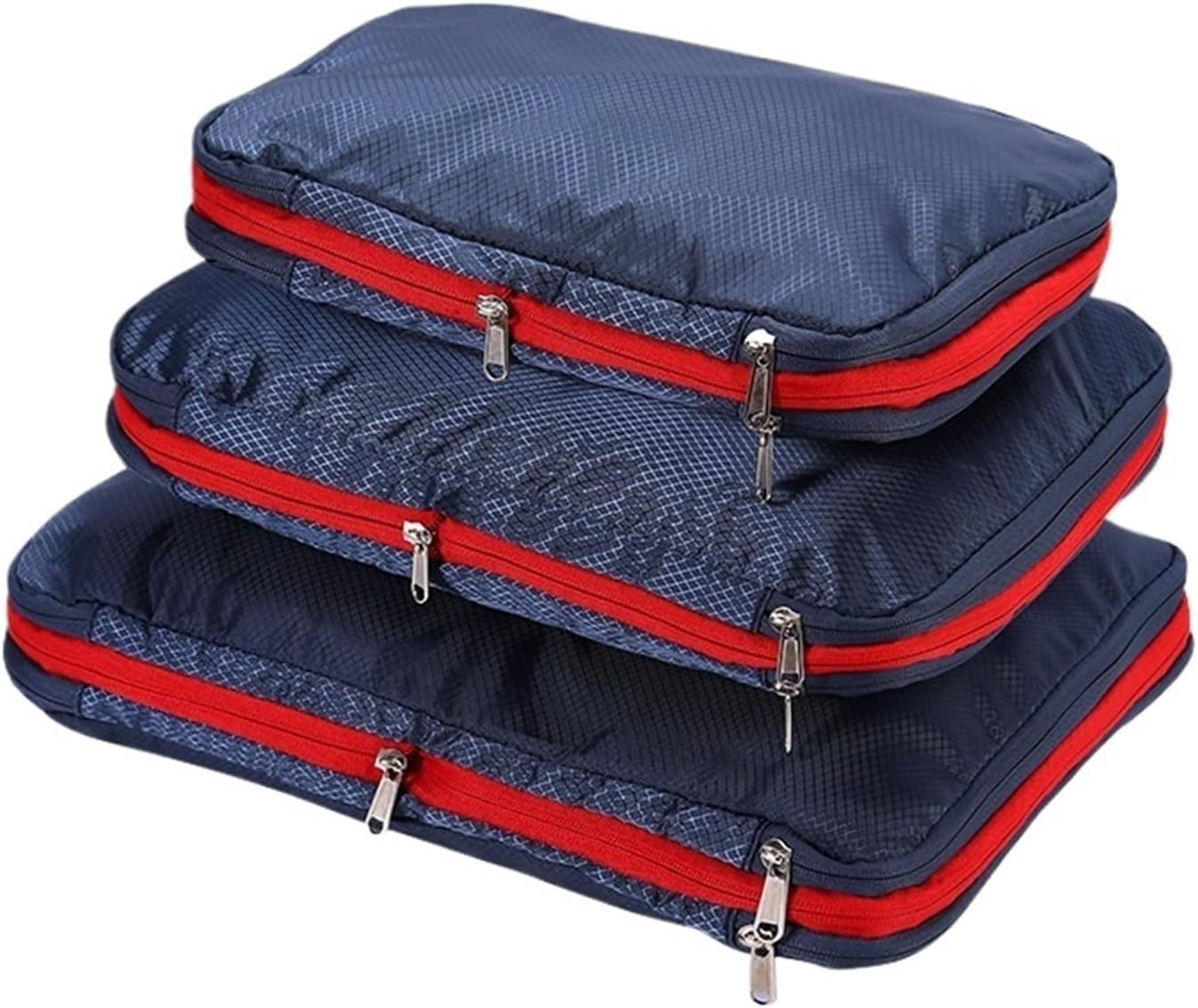 トラベル圧縮ストレージバッグ 大容量 ポータブル 防水 衣類洗面用具収納バッグ (ネイビー、L)
