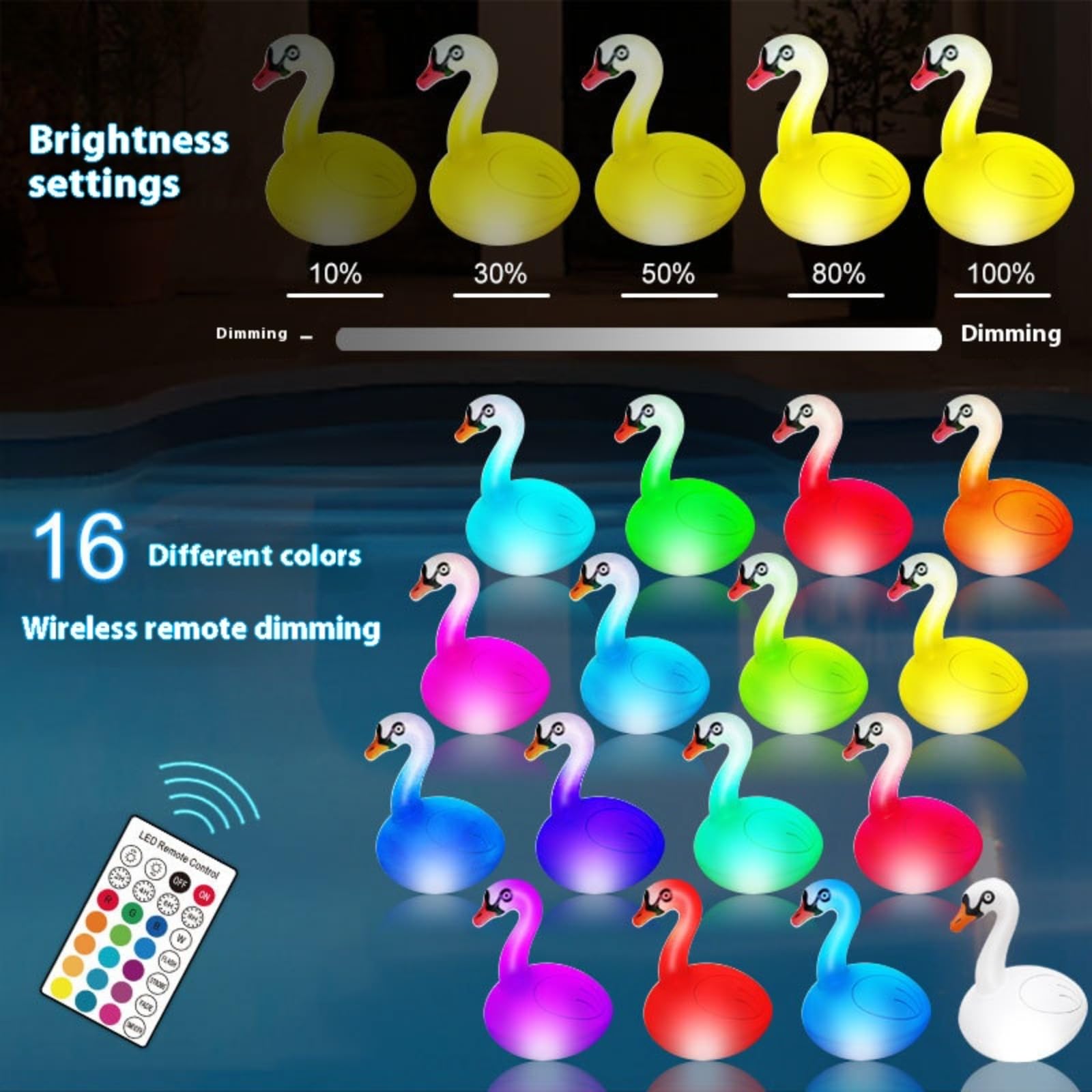 Piscina Inflable De Cisne Con Luces LED Solares De Colores – Flotador Grande De 42 Pulgadas Para Piscina, Playa Y Verano