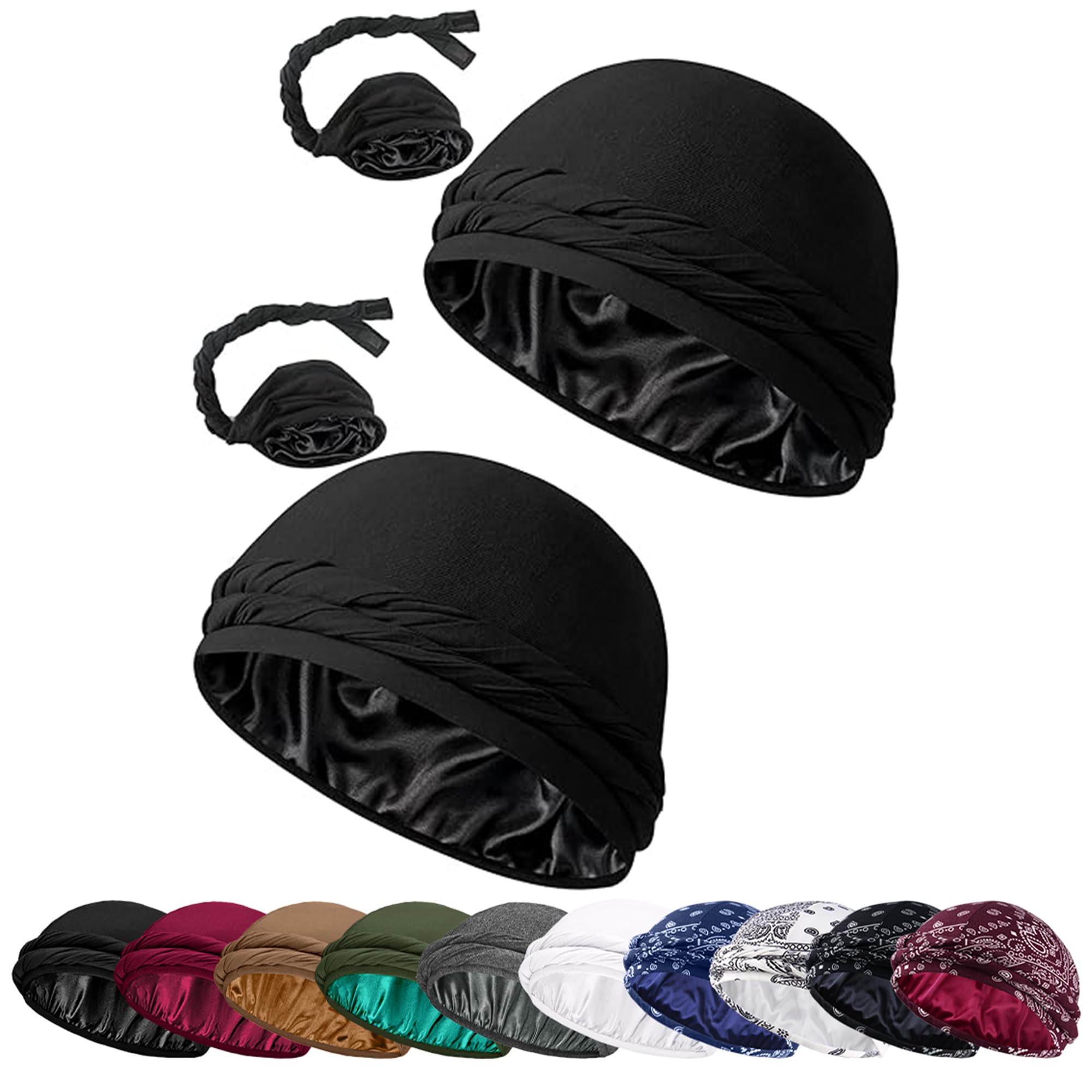 Turbante durag de satén Babalet para hombre y mujer gorro de dormir 8