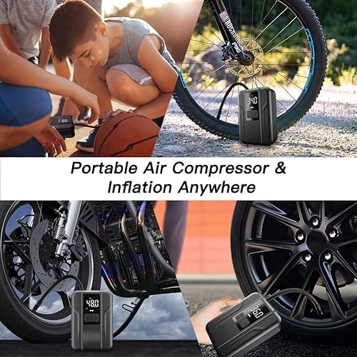 Miniatura 2 de Mulukiss Inflador de neumáticos, compresor de aire portátil para automóvil, bomba de bicicleta eléctrica con batería recargable de 5000 mAh, bomba