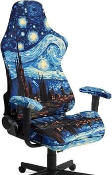 Van Gogh Starry Night Gaming Chair Covers Stretchable Seat Cover for Gaming Chair 4 Pieces Stretch Office Chairs Cover with Armrest Covers, Easy Installation