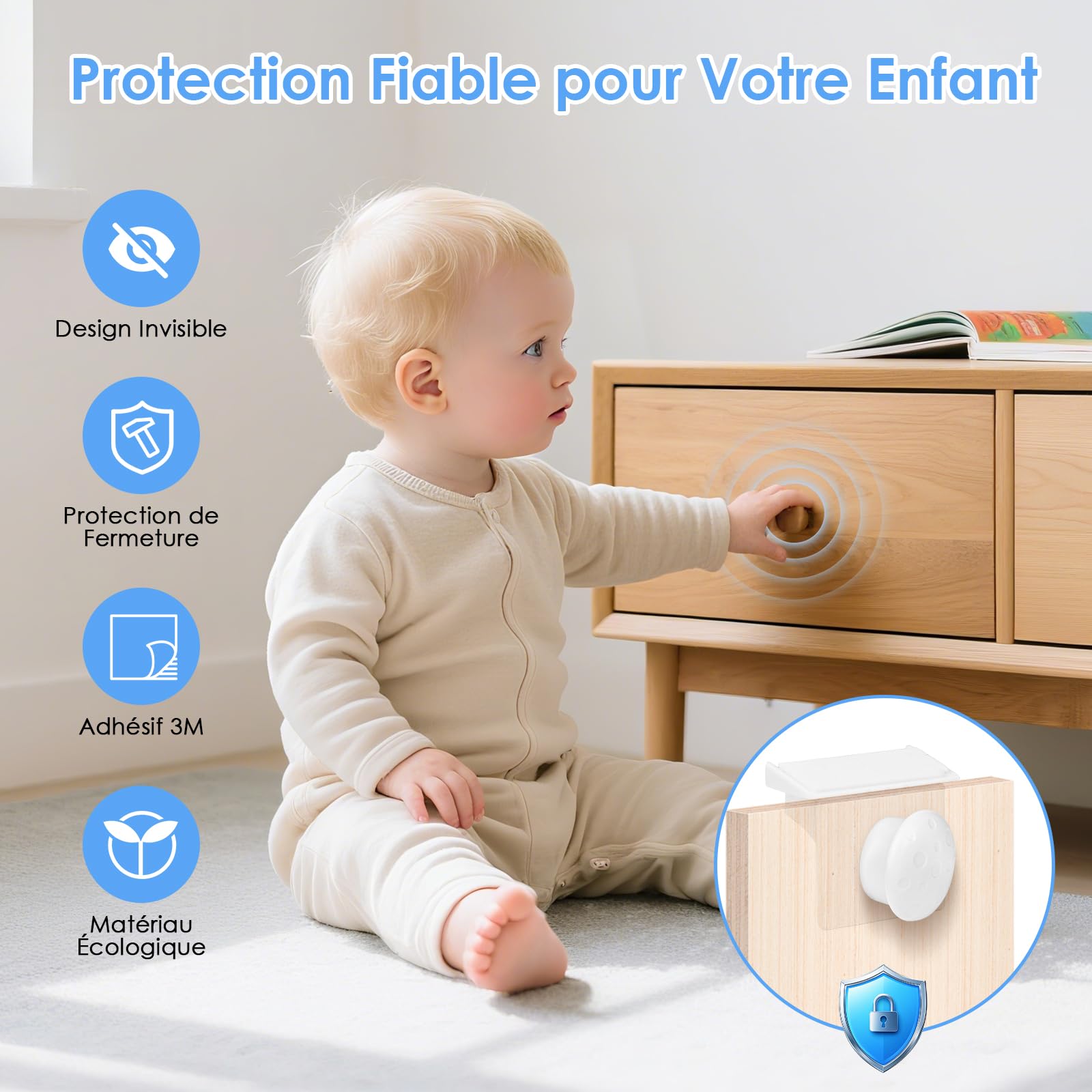 Dreamhigh® Securite Placard Enfant Magnétique, 10 Serrures + 2 Clés Serrures, Bloc Porte Securite Bebe Magnetique, Protection pour Placards, Portes pour Tiroirs, Blocage Sans Perçage