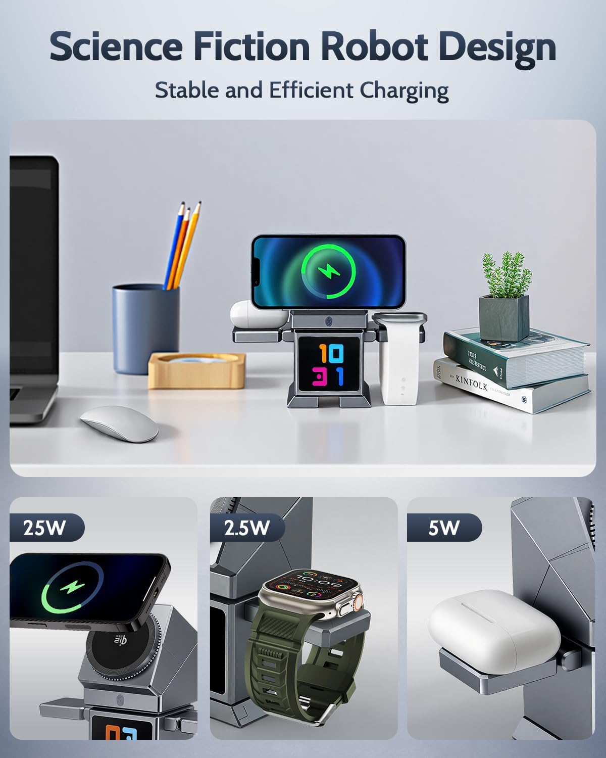 ModiTech 7 in 1 Wireless Charging Station for Apple-Qi2.2 Certified 25W Magnetic Magsafe Charger Stand with Alarm Clock for iPhone 17/16/15/14/13/12-Apple Watch-Airpods Series (Adapter Included)