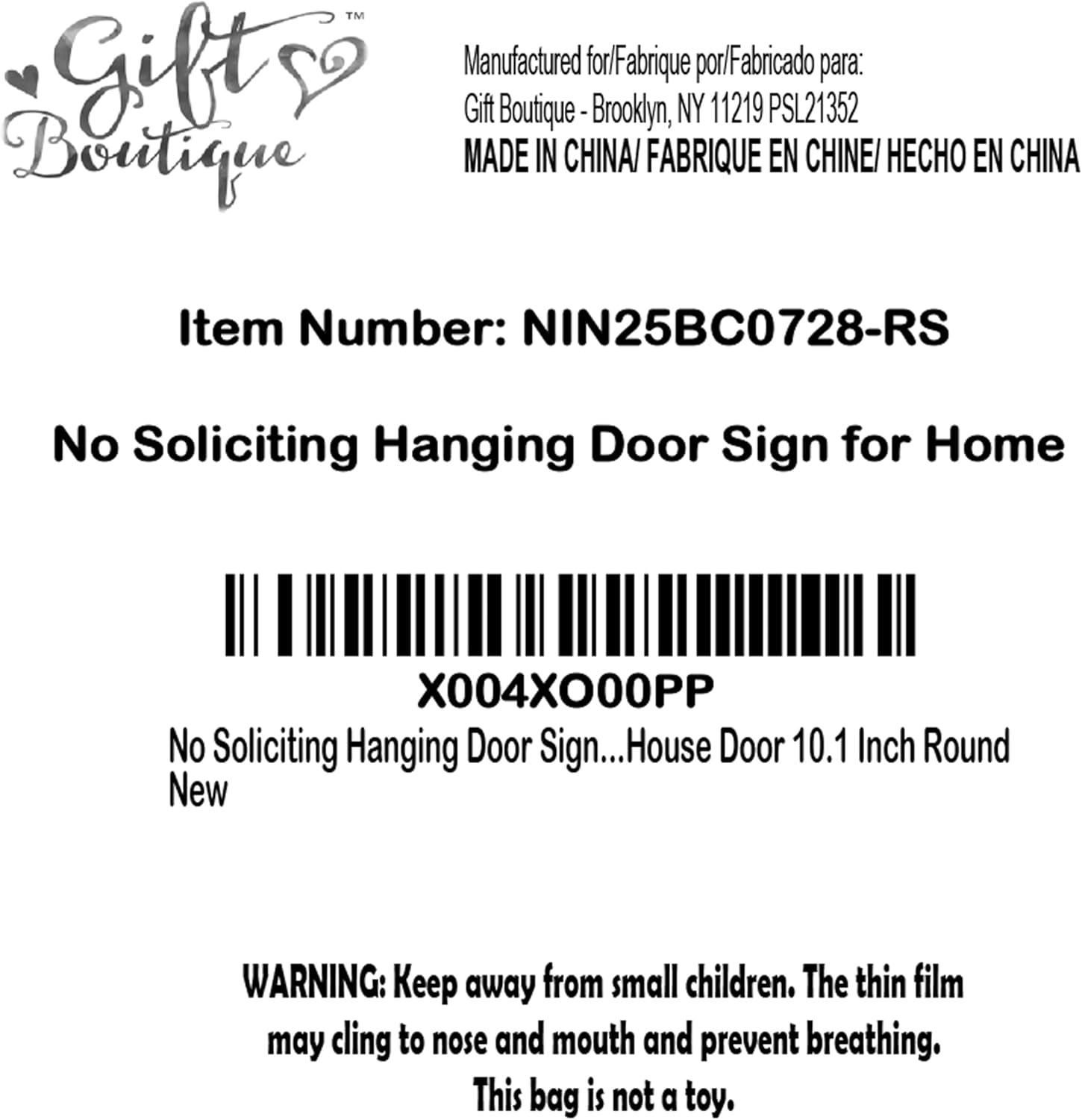 No Soliciting Door Sign 10 Inch Round Funny Front Door Hanging Sign