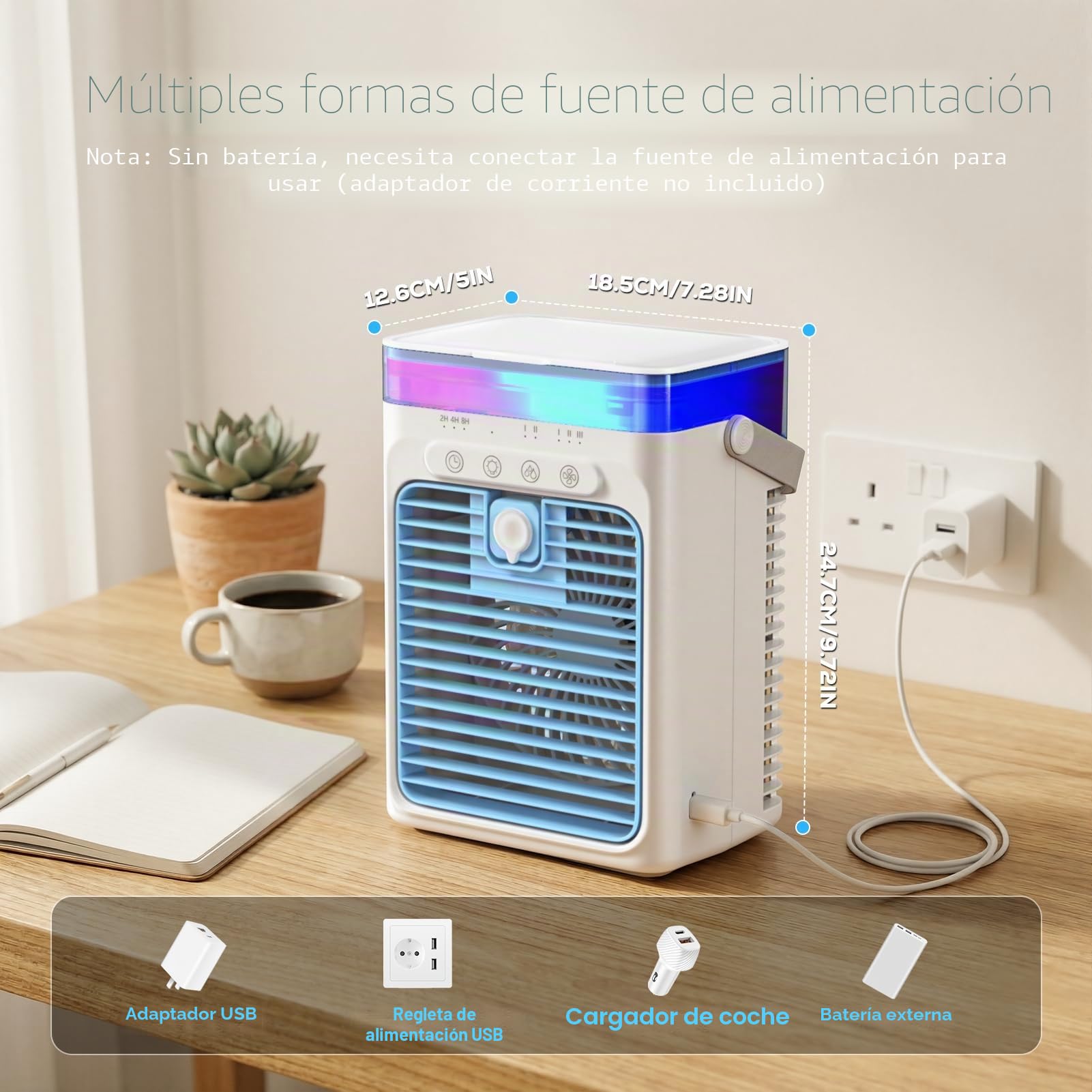 Aire Acondicionado Portátil, Mini Enfriador de Aire, Enfriador de Aire Evaporativo Personal, Mini Aire Acondicionado, Climatizador Móvil para Coche, Escritorio, Camping, Dormitorio y Oficina