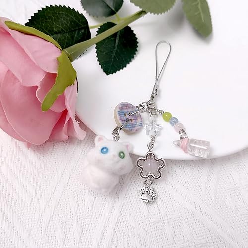 Miniatura 2 de Lindos dijes para teléfono, diseño de gato mullido, estético, Y2K, para decoración de bolsas, cámaras, colgantes