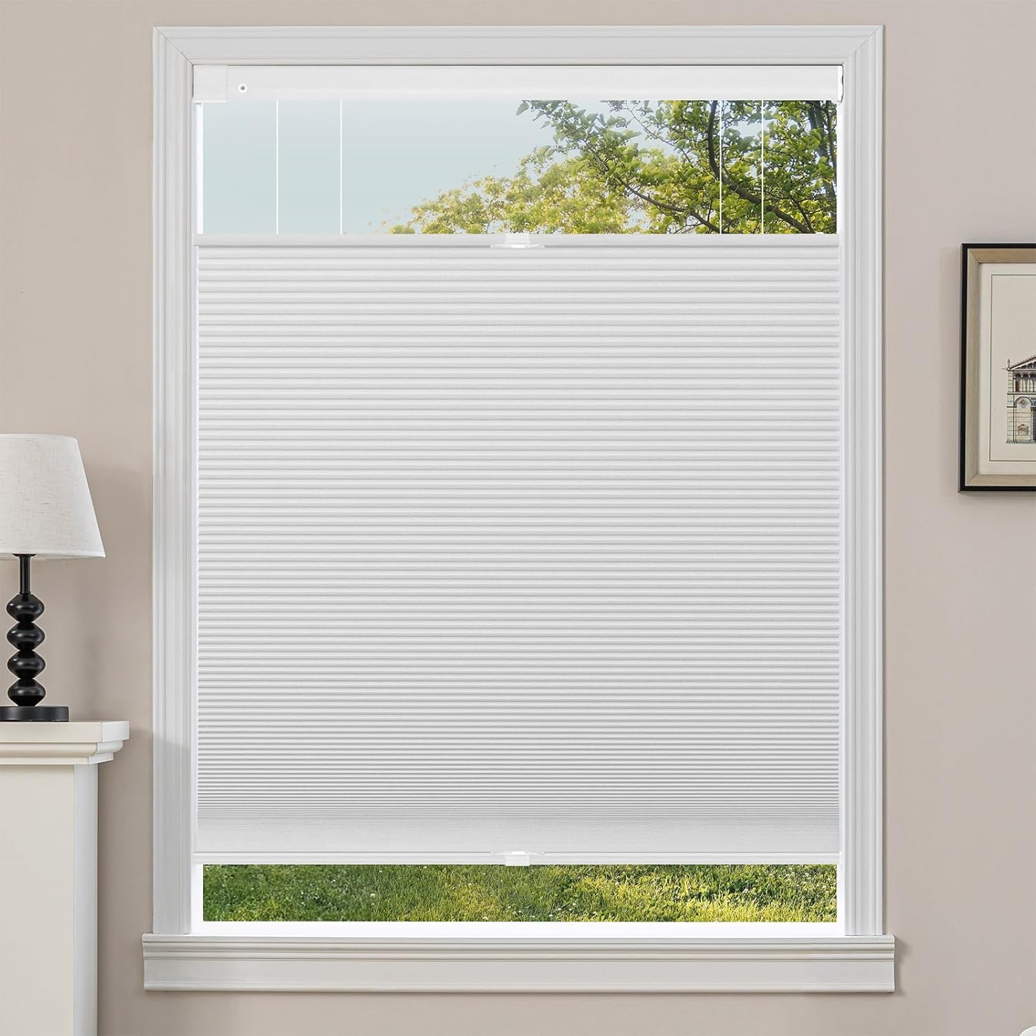 TDBU Honeycomb Blinds, Blackout Dark Blue Custom No Drill Cordless Top Down Bottom Up Cellular Shades Easy Install for Home Office Indoor Windows