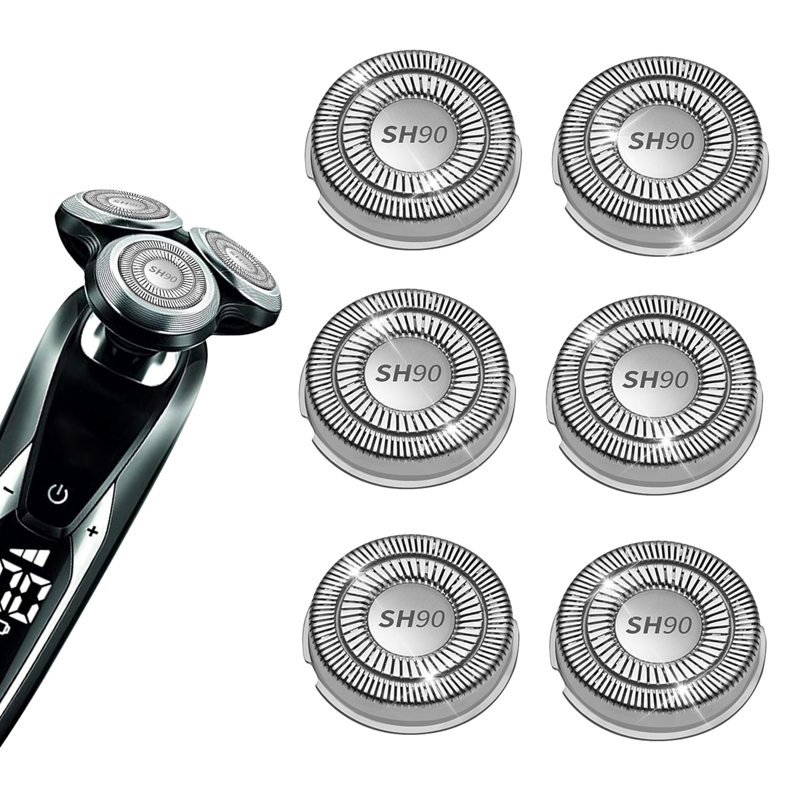 SH90 Replacement Heads Compatible with Philips norelco Series 9000(S9xxx) 8000(S8xxx) Electric Razor Shaver, Upgrade SH90/62 Replacement Double Blades for Philips Shaver 9000