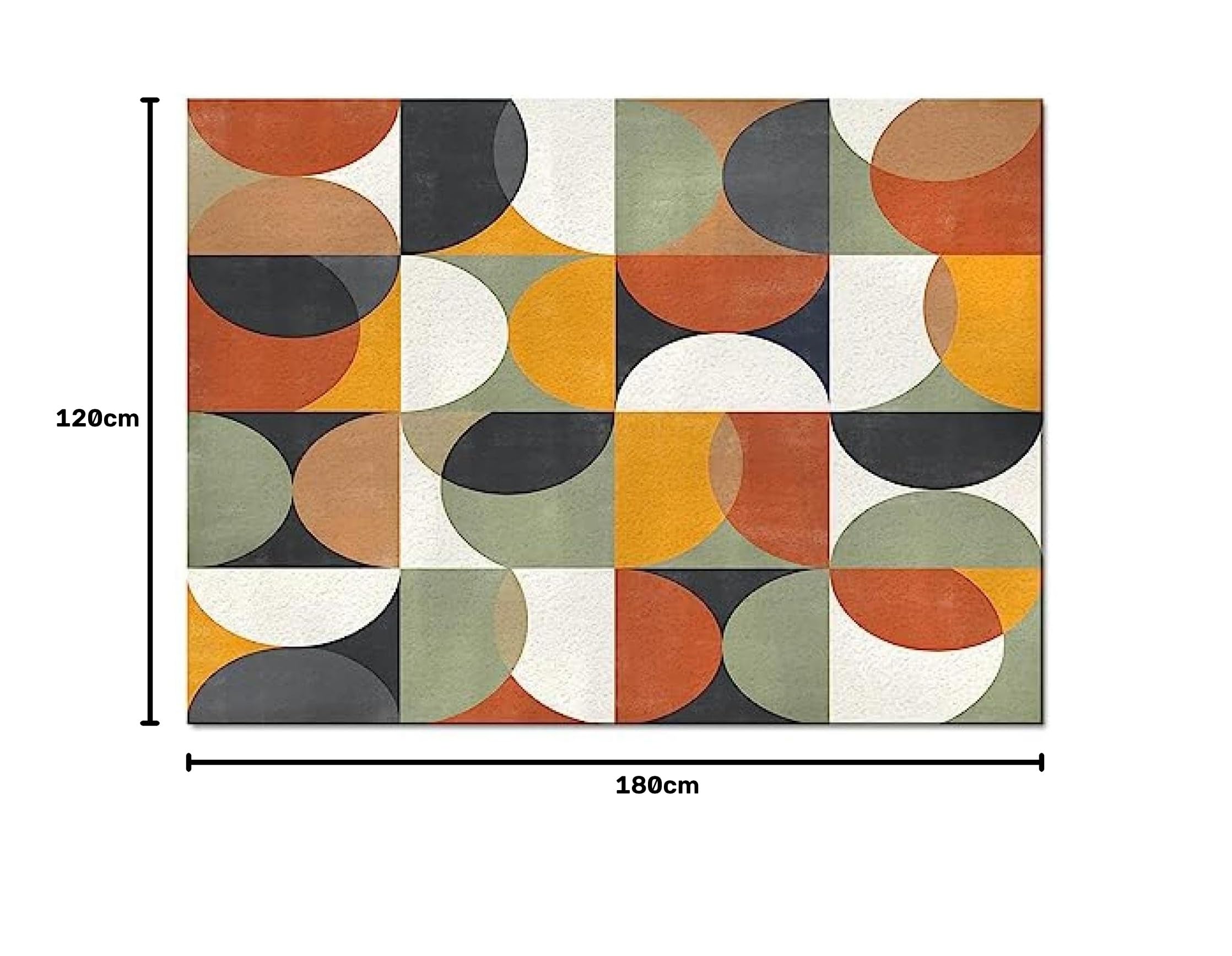 Tapis de Salon Vintage Abstrait du Milieu du siècle, Motif géométrique en Demi-Cercle, antidérapant, Lavable, pour Chambre à Coucher, Tapis d'intérieur Orange, Vert, Noir, Jaune, 120 x 180 cm