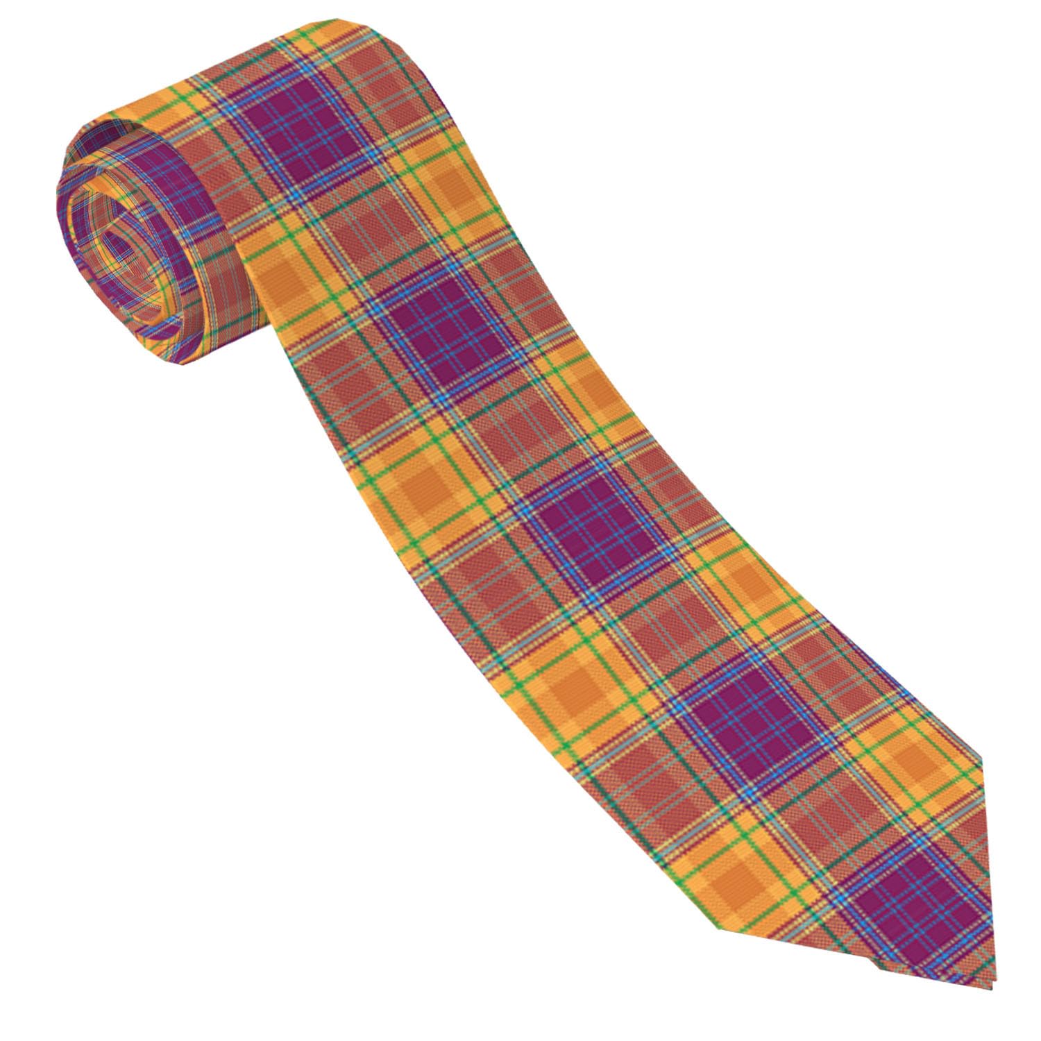 Womgela Purple Orange Gingham Buffalo Plaid Men's Tie Necktie Formal Business Suit for Men Wedding Groom Groomsmen Boyfriend