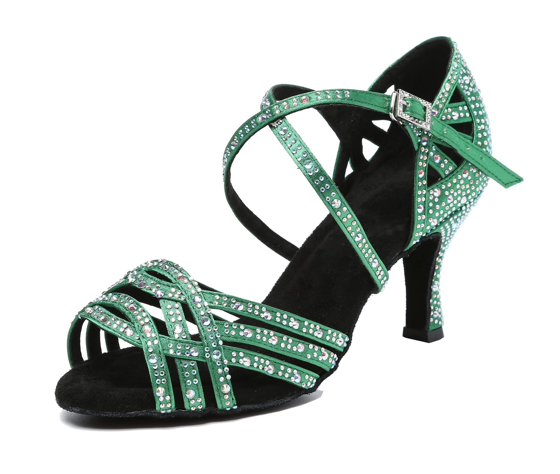 ZengyeZoo Glitter Dance Shoes for Women Rhinestones Bridal Wedding Formal Sandals L357 Green 3