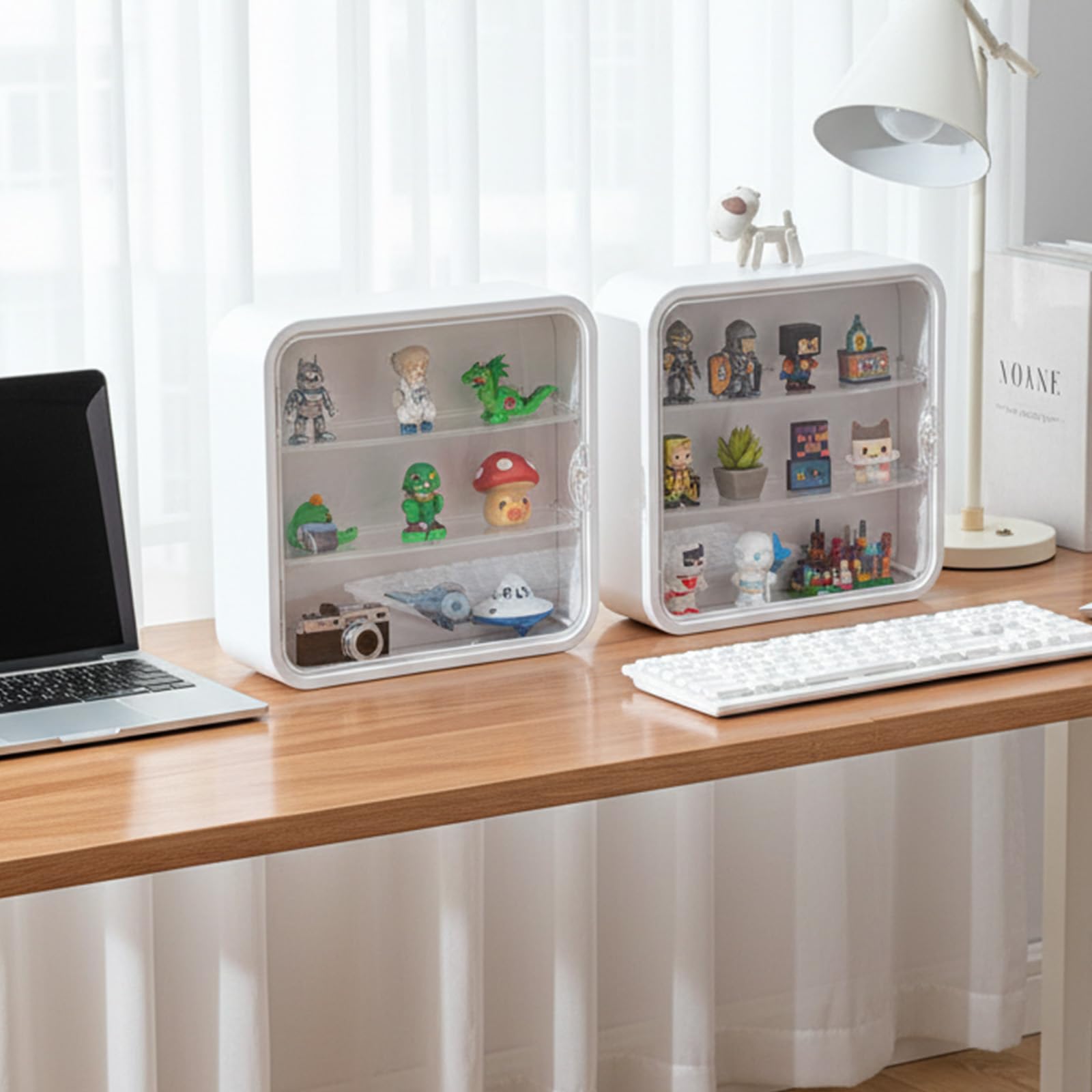 powerking Vitrina Transparente de 3 Niveles para Figuras, Caja de Almacenamiento de muñecas montada en la Pared, Soporte de exhibición Ajustable de acrílico con Puerta magnética para coleccionables