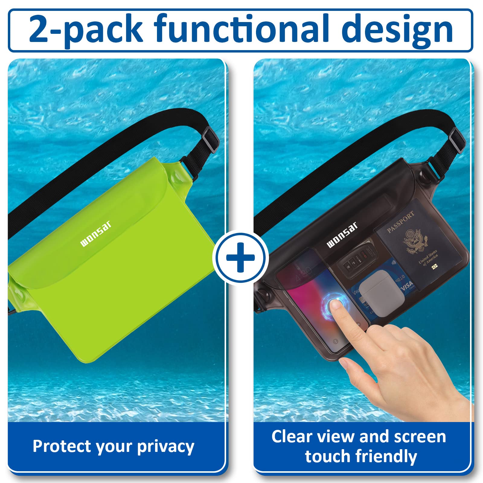 Pochette étanche FORETOY 2Pcs - IPX8 10m - Pour Téléphone, Plage, Natation, Kayak