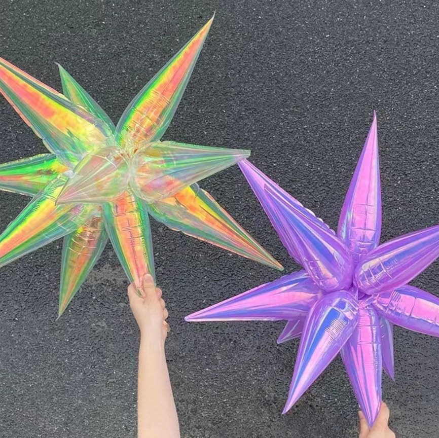 Image of 3pcs 26inch 3D iridescent macaron purple Explosion Star foil balloon, colorful macaron purple Foil Cone Star burst Balloons for Birthday Wedding New Year Party Event