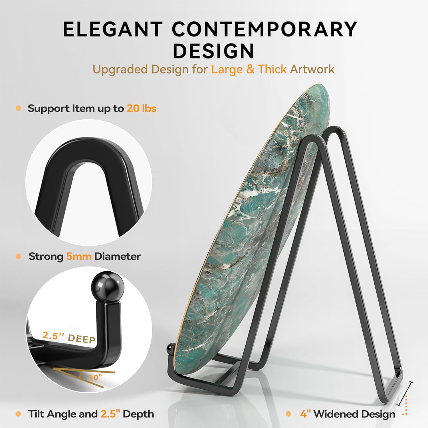 10 Inch Large Plate Stands for Display - Metal Plate Holder Display Stand + Small Easels Picture Stand for Book, Platter, Plaque, Photo Frame, Tabletop Art (2 Pack) - Image 2