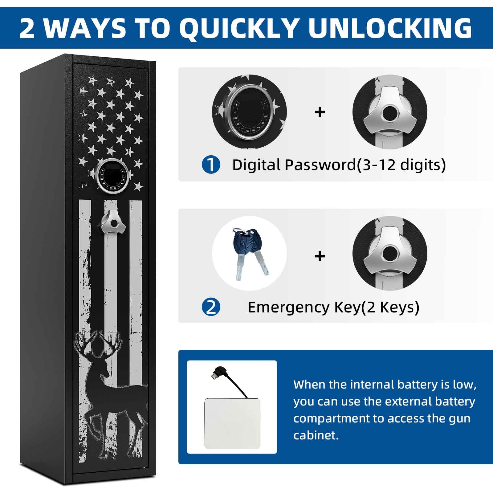 KAER 6 Gun Safe for Rifles and Pistols, Large Gunsafe Cabinet Rifle ...
