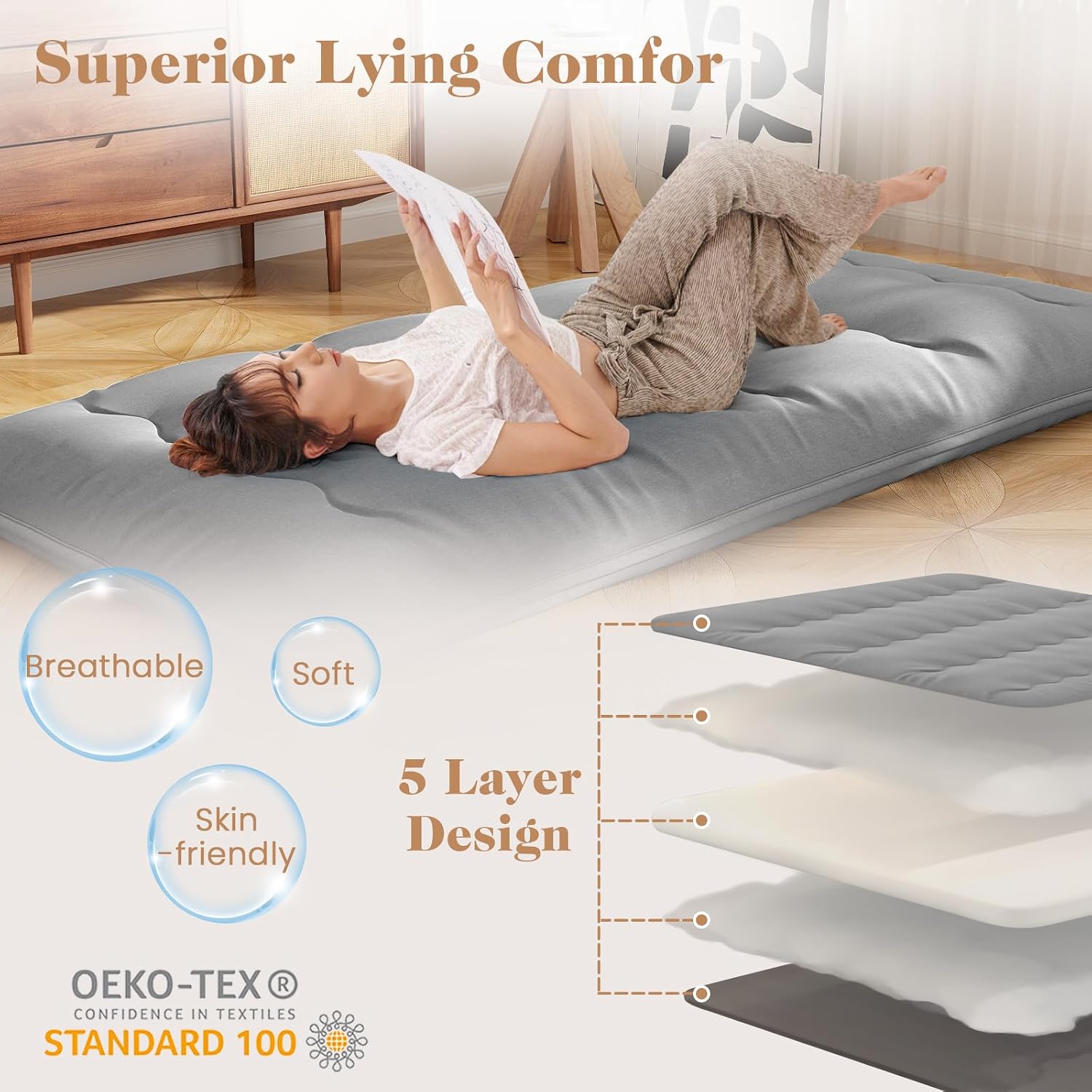 Giantex Japanese Floor Mattress, 4 Inch Futon Mattress w/Washable Cover & Storage Bag, Foldable Roll up Mattress Tatami Mat, Portable Sleeping Pad for Camping, Dormitory, Kids Floor Lounger Bed, Twin