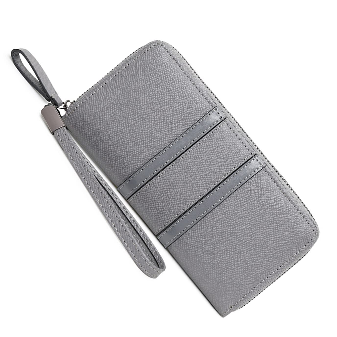 CornerLife Large Capacity Wristlet Wallets for Women Zipper Wallets for Women Long Checkbook Clutch Ladies Wallets Vegan Leather with Wrist Strap (Grey)