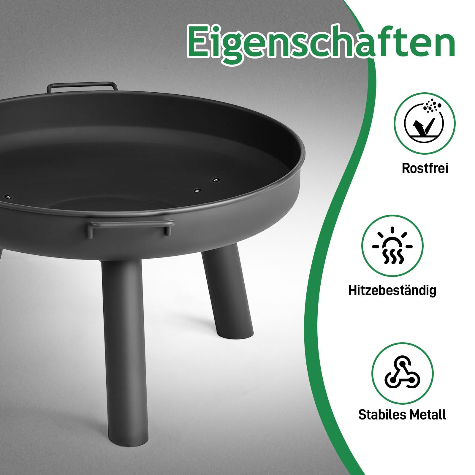 LEADZM Brasero de 60 cm de diámetro, construcción de hierro, con 2 asas estables + gancho para fuego, cesta para leña y carbón, para jardín, terraza, exterior, hoguera, color negro