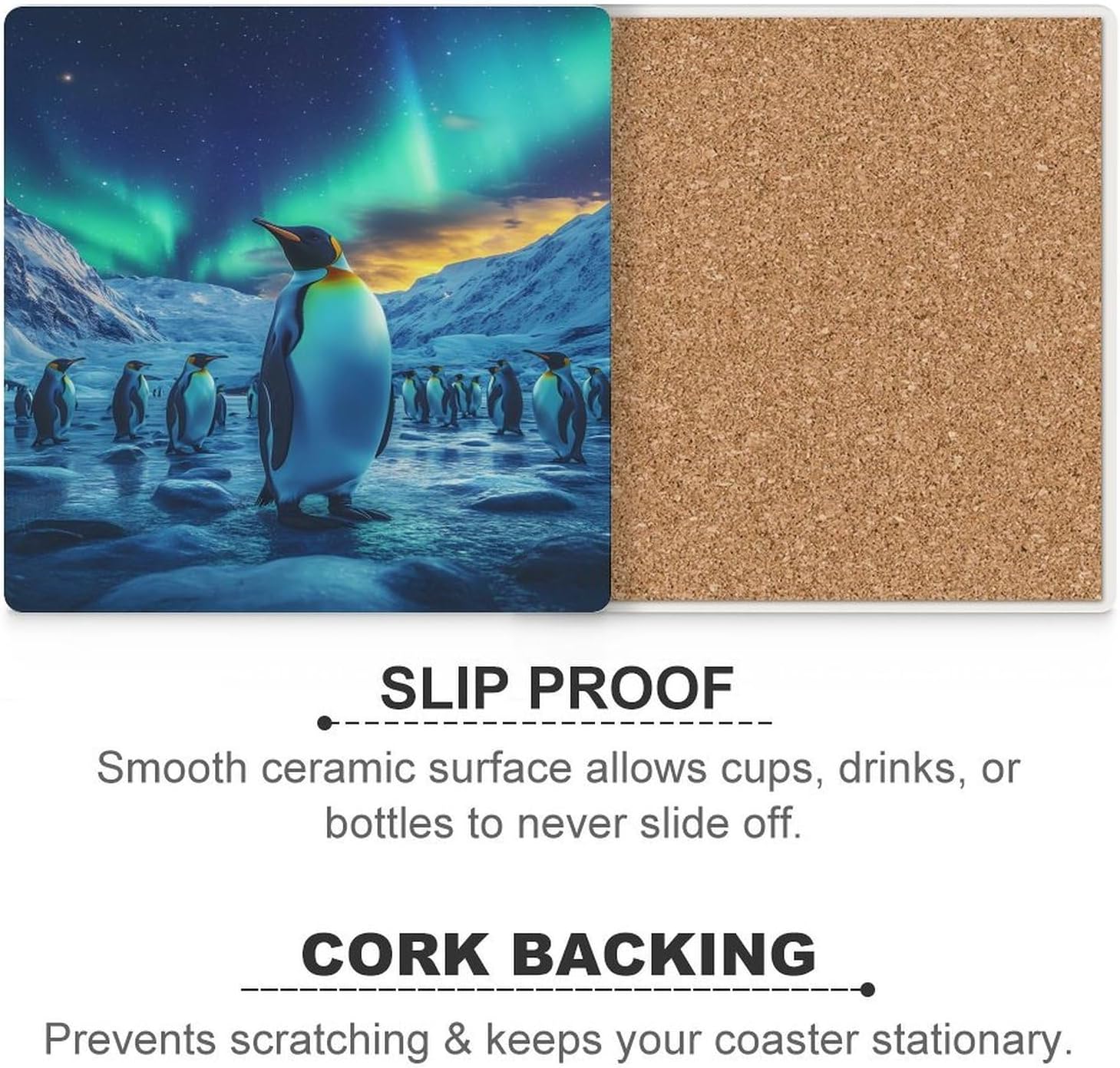 Penguins Ceramic Coasters Square Drinks Coaster Coffee Table Decor Table Coaster for Home Bar