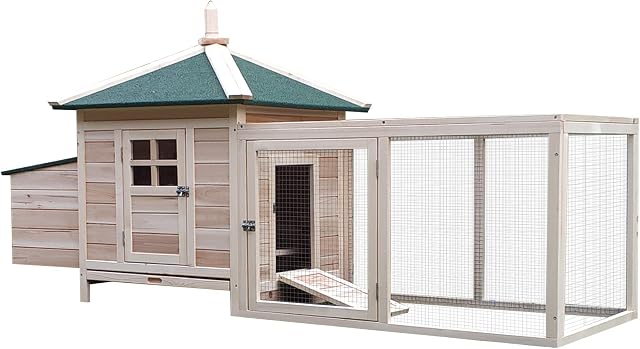PawHut Chicken Coop with Run Hen House Poultry Coops Cages Pen Outdoor Backyard with Nesting Box 196 x 76 x 97cm Natural
