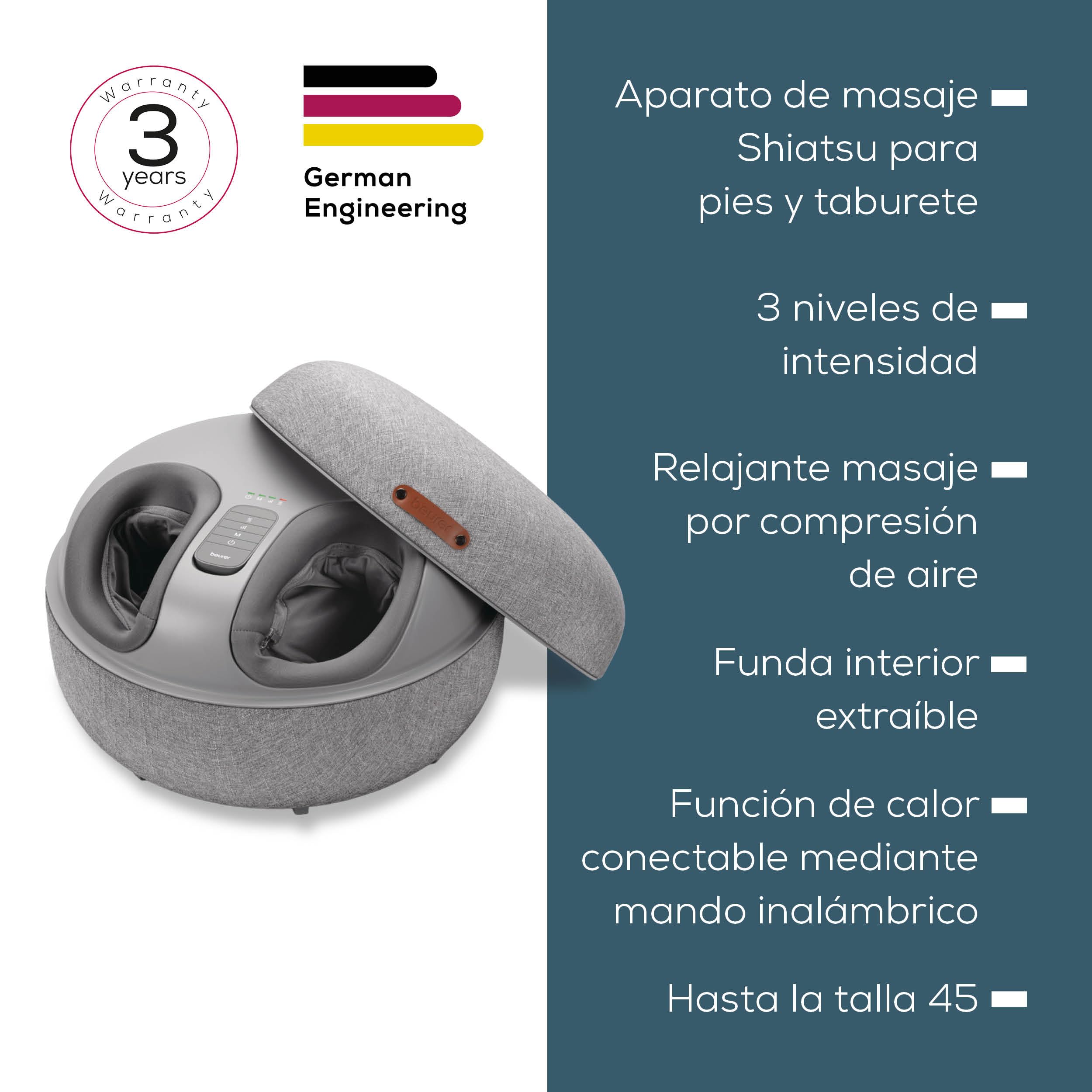 Beurer FM 120 Aparato de masaje Shiatsu de pies 2 en 1 y moderno taburete de asiento, masaje relajante por compresión de aire para relajación y regeneración, con función de calor conmutable