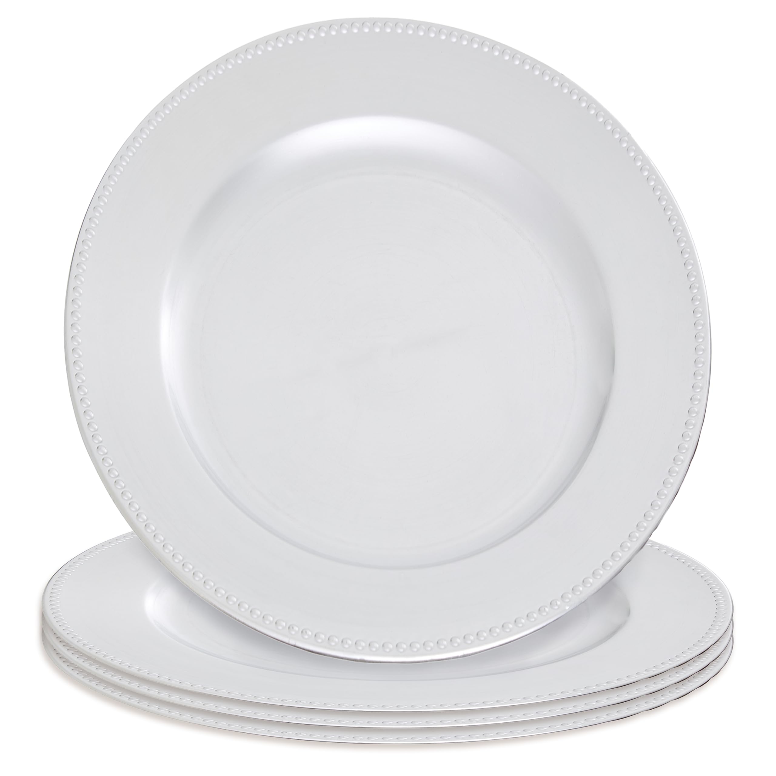 Dia Silver Charger Plate With Dotted Rim - Silver