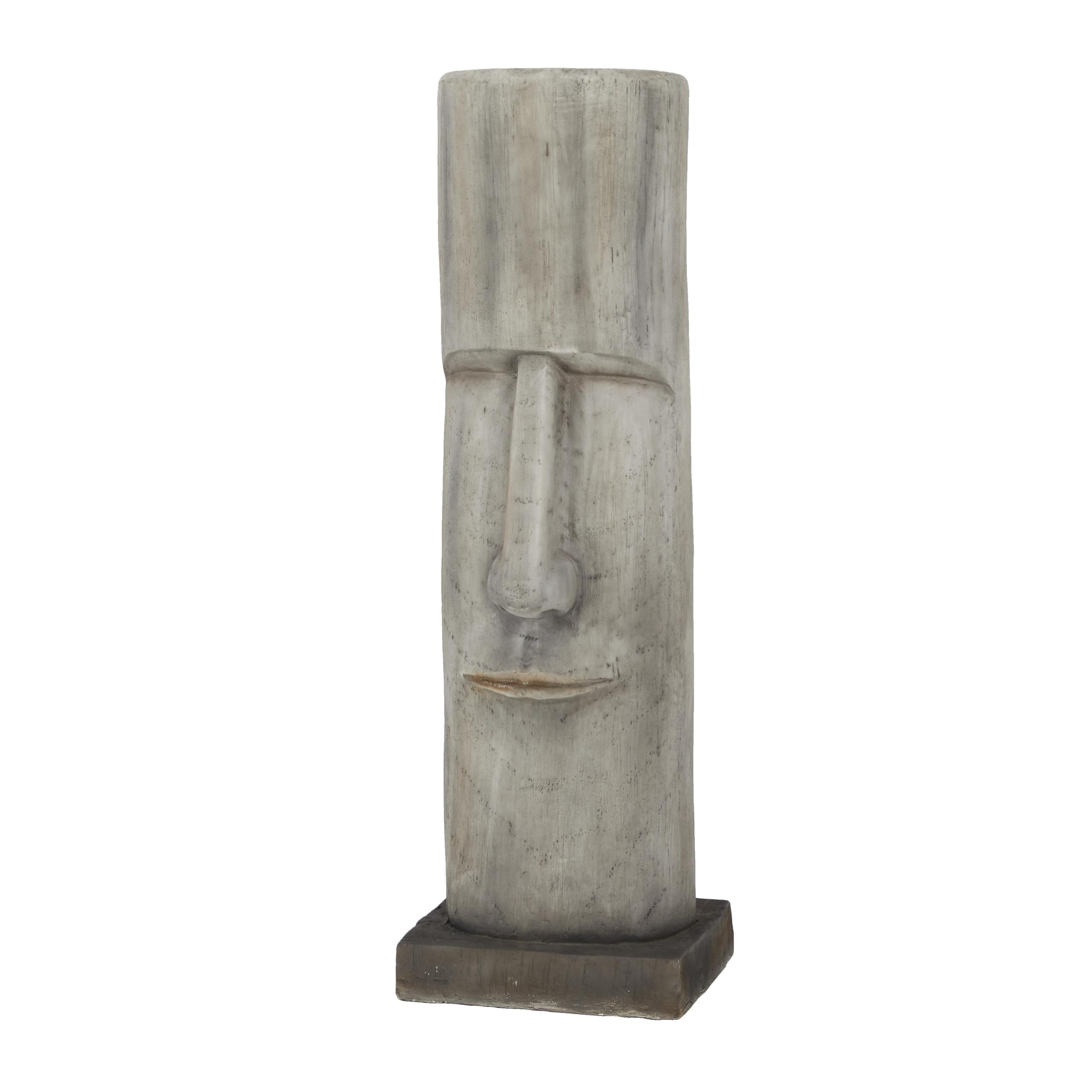 Deco 79 Escultura de óxido de magnesio para Interiores y Exteriores, Cabeza de Isla de Pascua, 10 x 10 x 33 Pulgadas, Color marrón