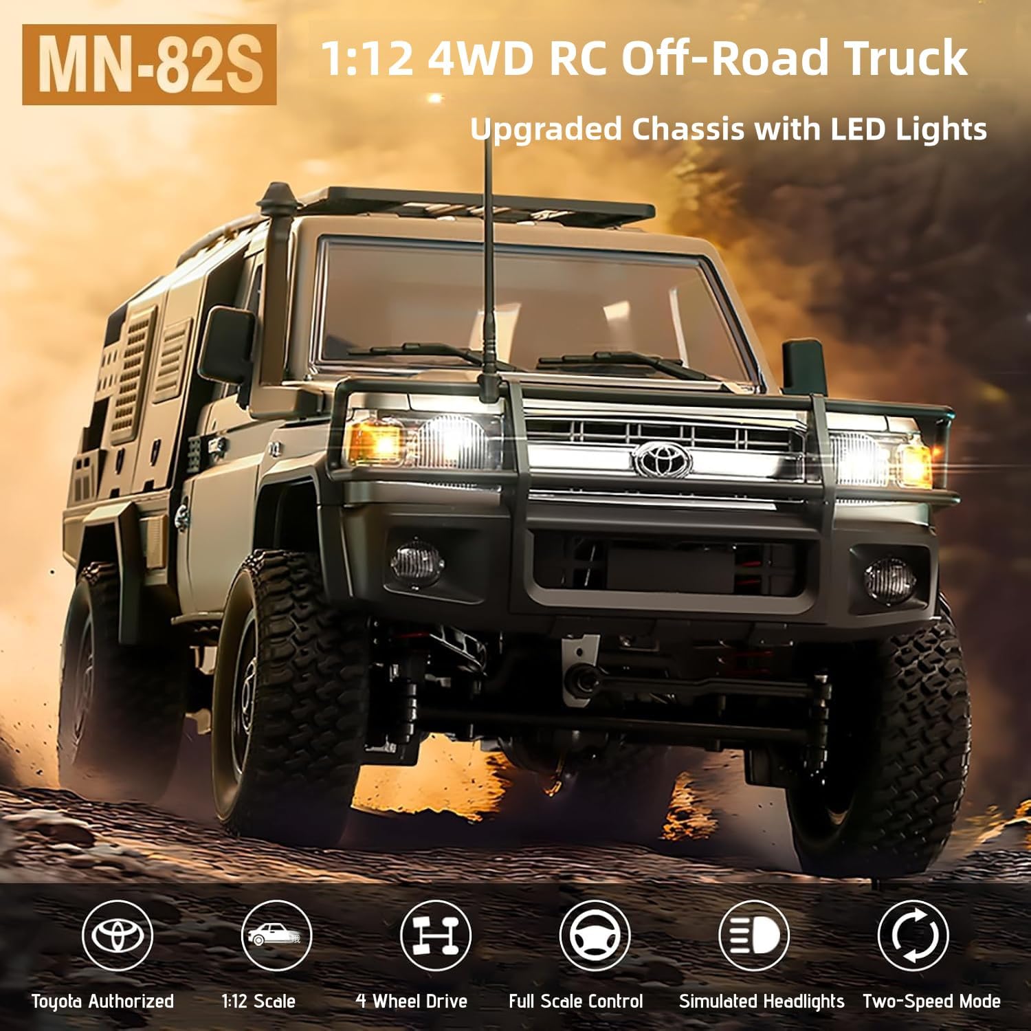 DOBYE MN-82S 1/12 RC Crawler, 4x4 Remote Control Crawler RC Truck for Toyota LC79 Off Road Vehicle Pickup RTF, 2.4GHz 280 Motor Upgraded Chassis with LED Lights, Full Proportional RC Car for Adult