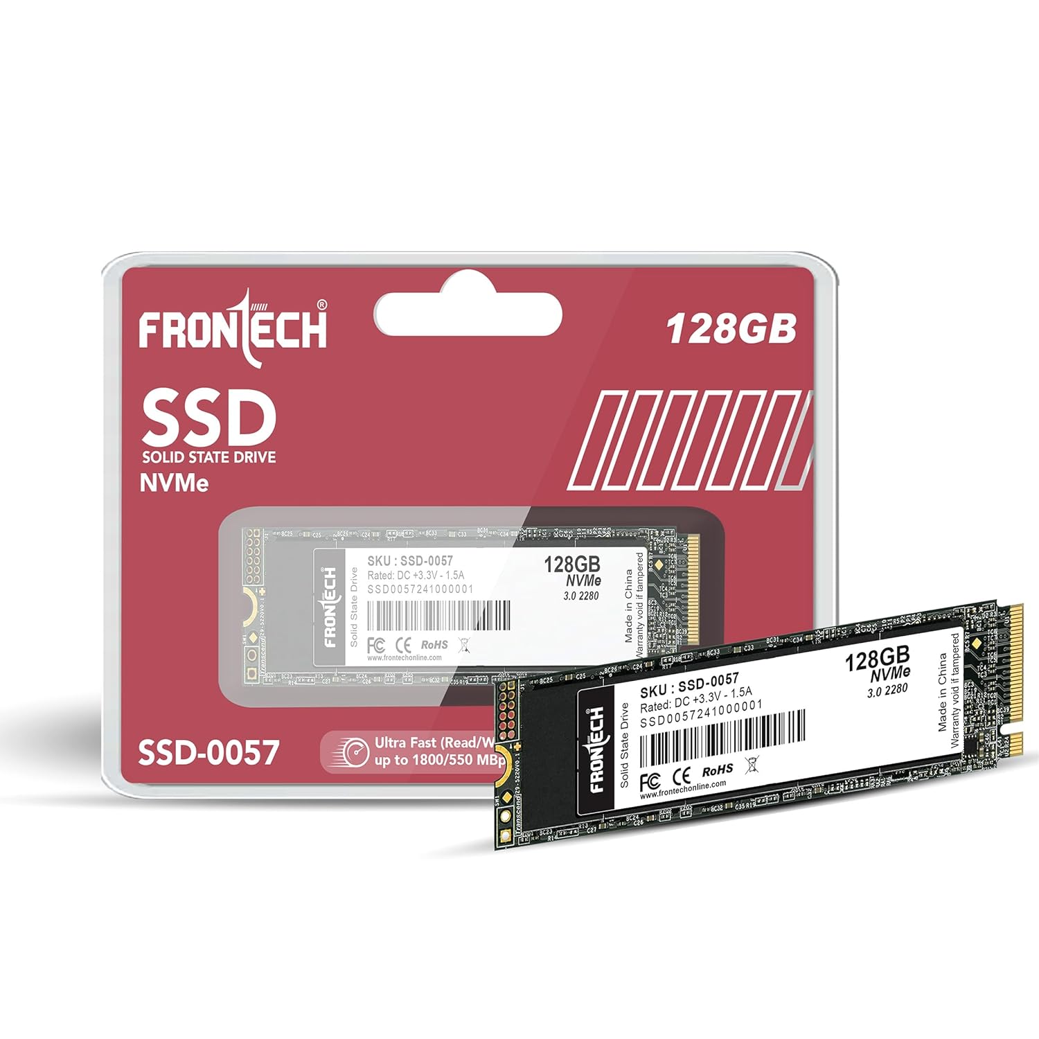FRONTECH 128GB Internal SSD, M.2 2280 NVMe SATA3, TLC+SMI, Low Energy Consumption, Ultra Fast with Read/Write Speed Upto 1800/550 Mbps, (SSD-0057, Black)