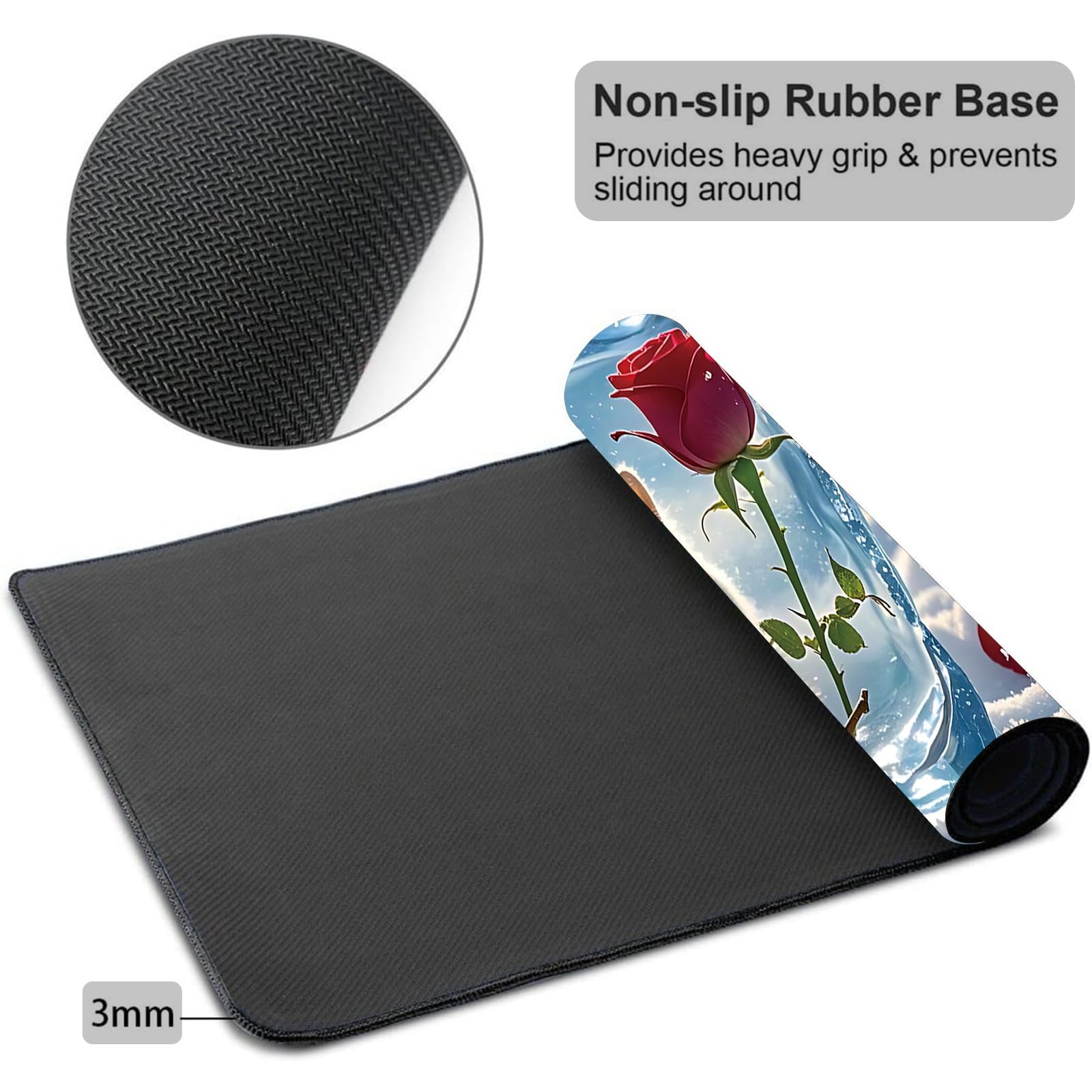 Alfombrilla de ratón para juegos de 31.5 x 11.8 pulgadas, XXL grande + posavasos, alfombrilla de escritorio con bordes cosidos, base de goma antideslizante, alfombrilla de mouse gruesa para