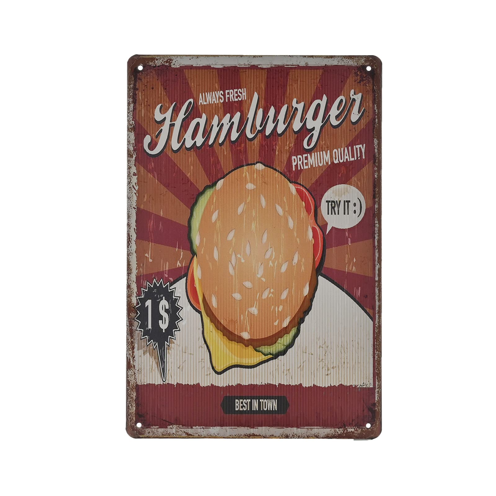 SMAZDFXX Vintage Metal Sign - Hamburger Fast Food Shop Retro Tin Decorative Sign Wall Decor Metal Plate 12"x16"