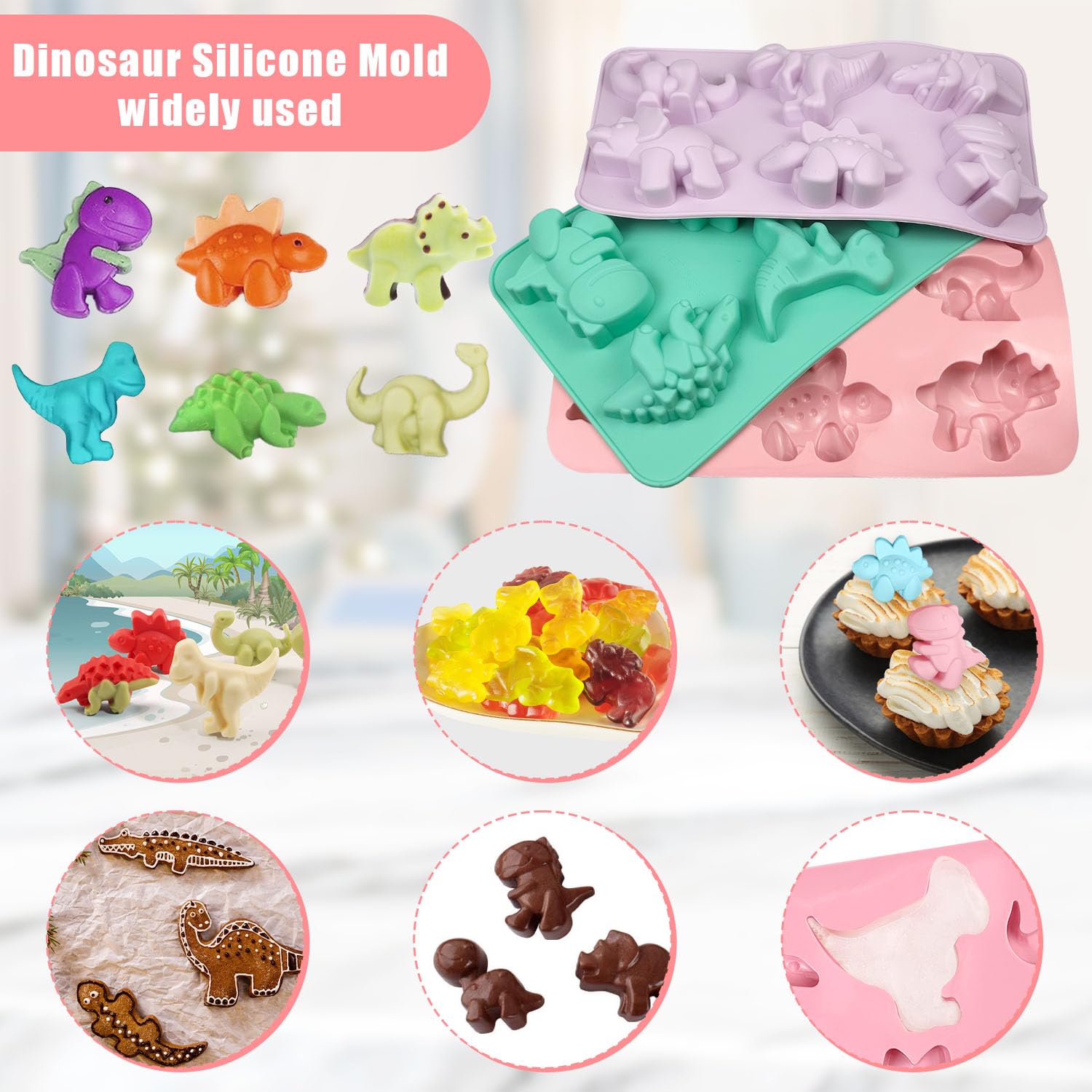 1 Pezzo Stampo In Silicone A Forma Di Dinosauro Mini Con 12