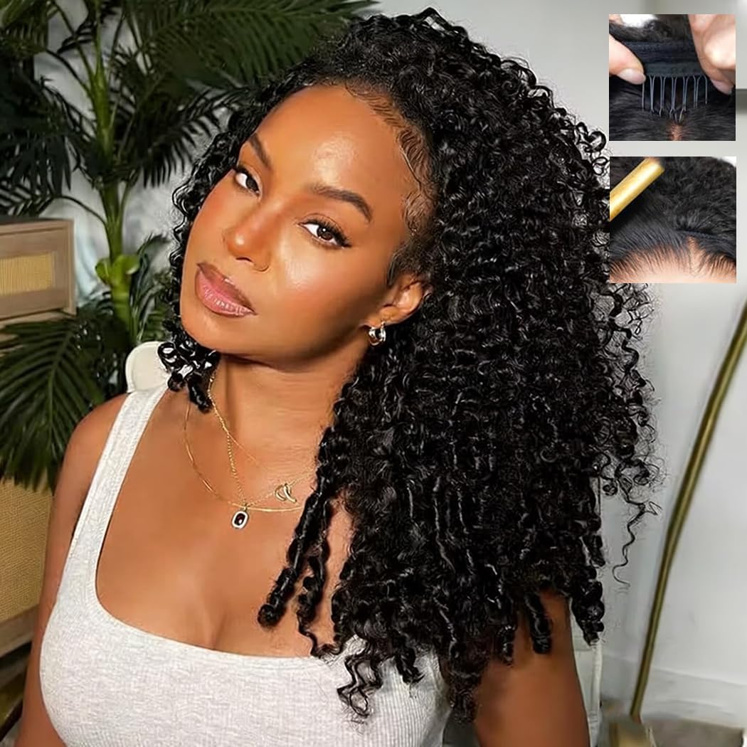 Photo 1 of Fuduete 30 Inch Burmese Curly Half Wig 180% Density Natural Black Spiral Curly Human Hair Drawstring Wig Glueless Wear & Go Flip Over Half Wig Beginner Friendly No Glue No Sew for Black Women
