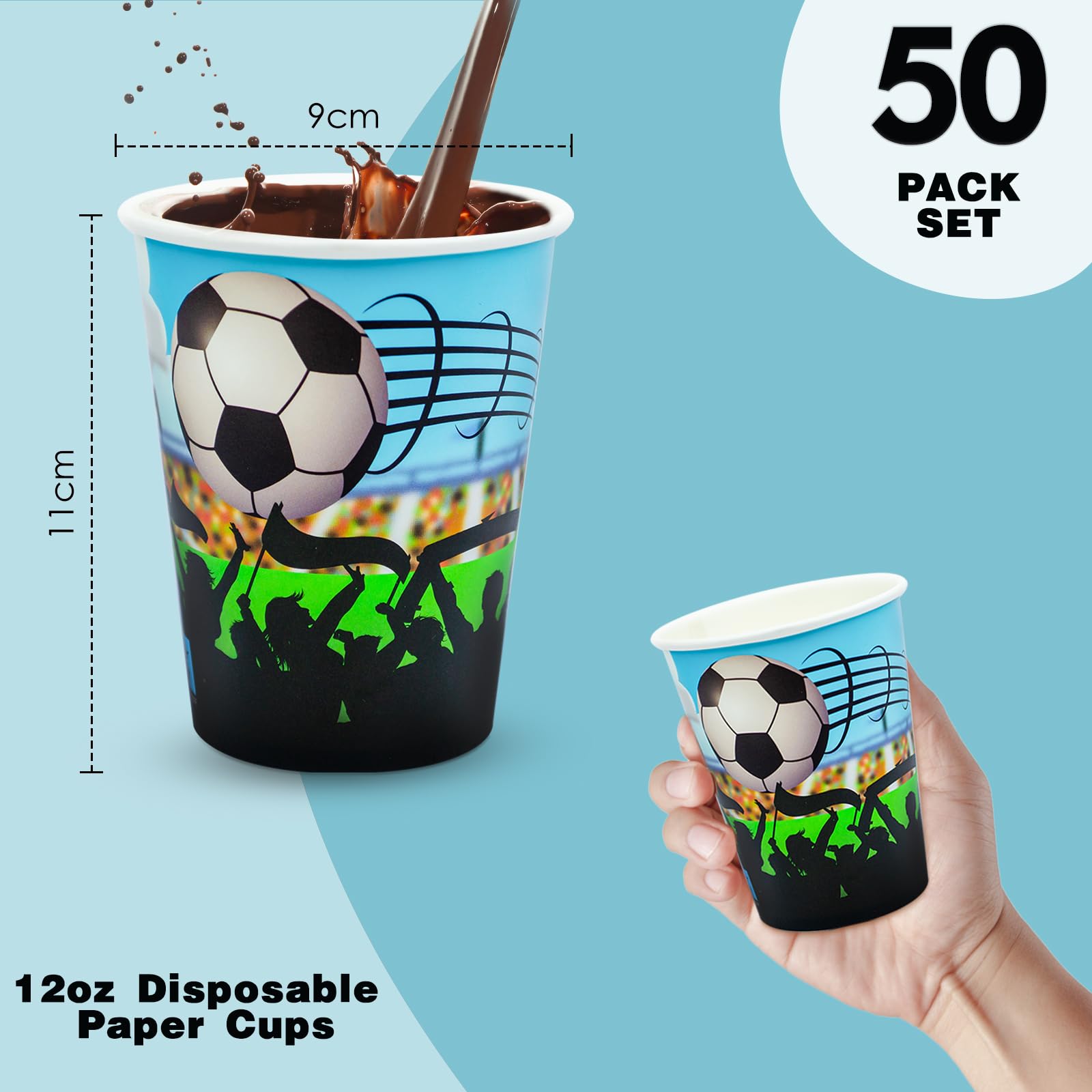HNH 50 Bicchieri di carta per feste di Calcio 12 once