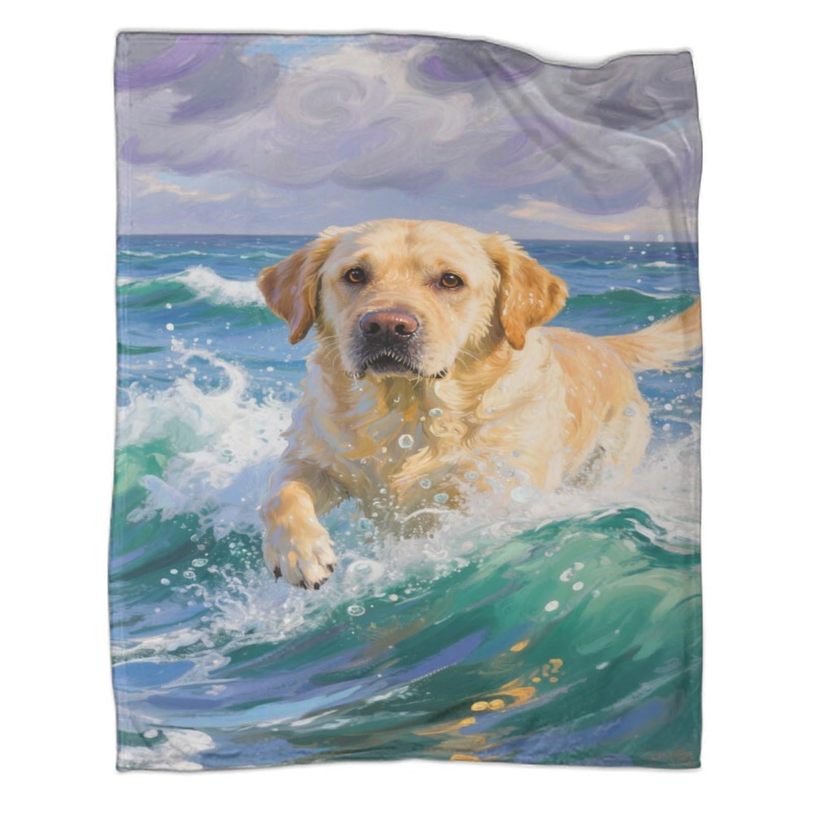 YYVKPMLXC Labrador Retriever Dog Blanket 3D Printed Ocean View Flannel Throws Blankets Lightweight Cosy for Adults Travel 40x50inch(100x130cm)