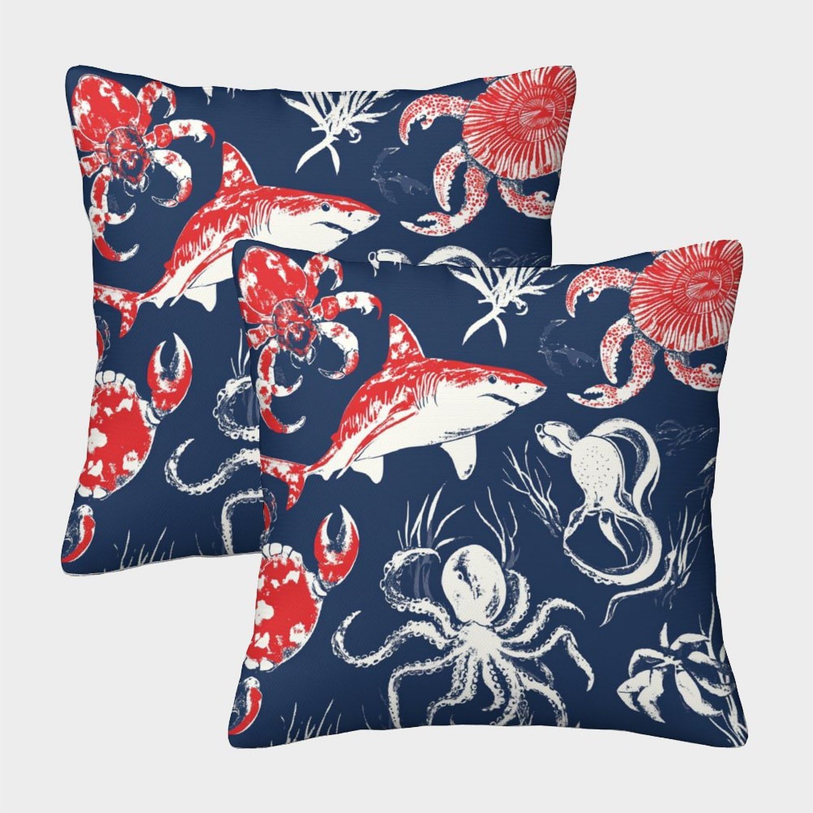 kaiyun 2 Pack Marine Life Pillow Case Home Decoration Sofa Sharks Octopuses Turtles Seaweed Crabs Cushion Cover 50x50cm