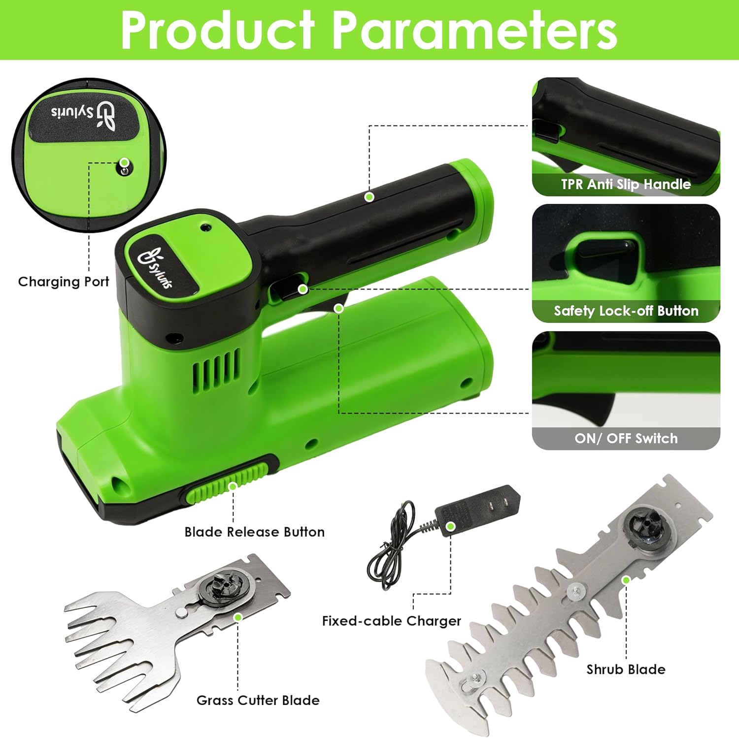 12V Cordless Hedge Trimmer & Grass Shear, 2-in-1 Electric Handheld Shrubbery Trimmer with Battery and Charger Included, Lightweight Garden Bush Cutter for Lawn & Yard Maintenance