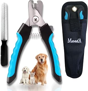 Dog claw clippers and nail clippers for dogs, cats and pets | With stainless steel file, blades, safety lock and case - large | for paw and nail care