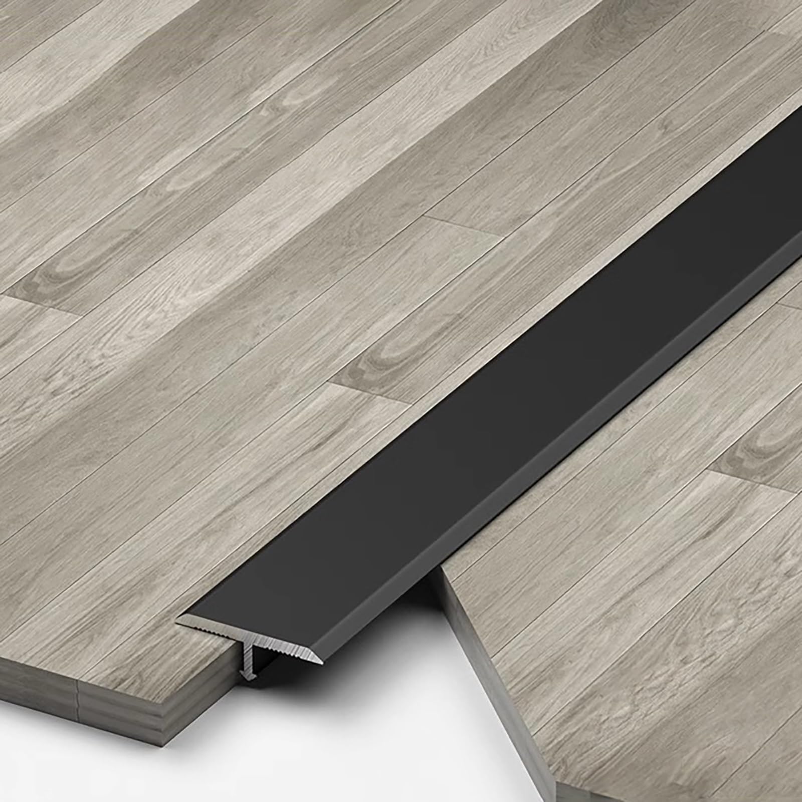 Raouoae T-Profile Transition Strip 3 Pieces, 90cm Aluminum Door Threshold Rail, Easy To Install Floor Compensation Profile, Doorway Transition Bar For Wooden, Tile & Carpet Floors(Schwarz,Breite 6MM)