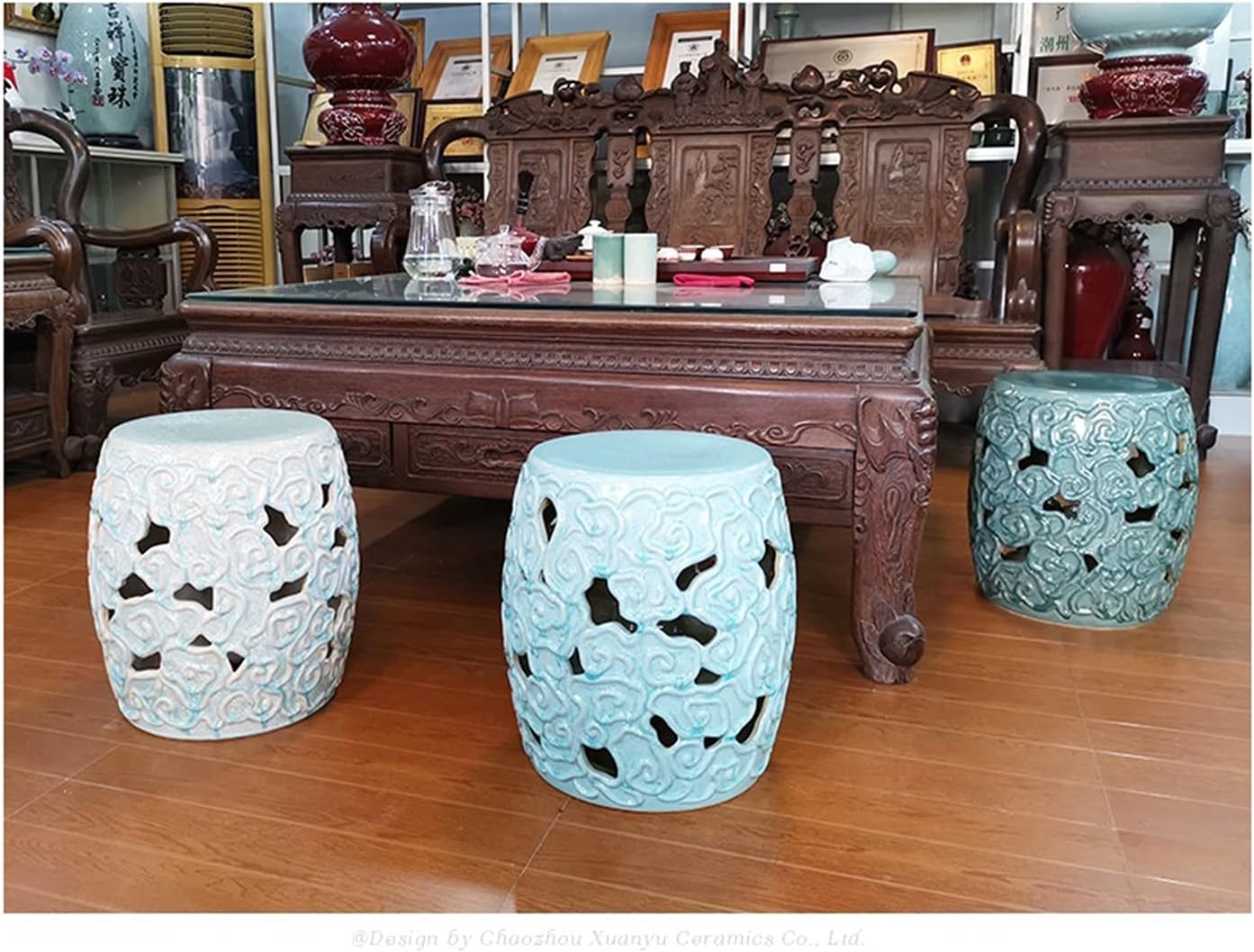 Decorative garden stools, Modern and Simple Ceramic Round Stool, Home Decoration, Antique Drum Stool for Garden Study, for Home Decoration(Green)