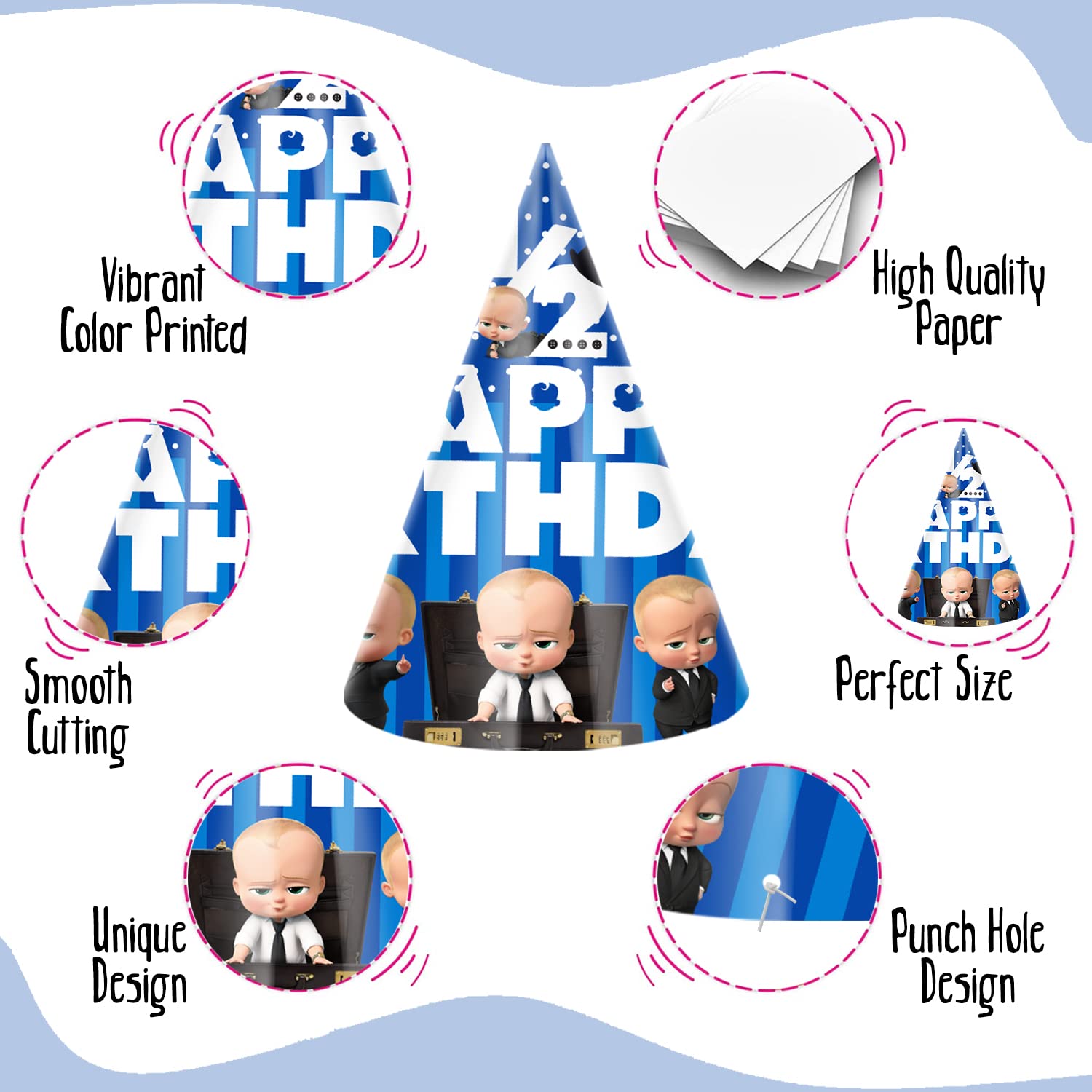 Zyozique Baby Boss Half Birthday Party Supplies, Boss Baby 1/2 Birthday Party Decorations for Boys with Its My Birthday Paper Banner Cake Topper Birthday Cap Cup Cake Topper(Pack of 28) 3