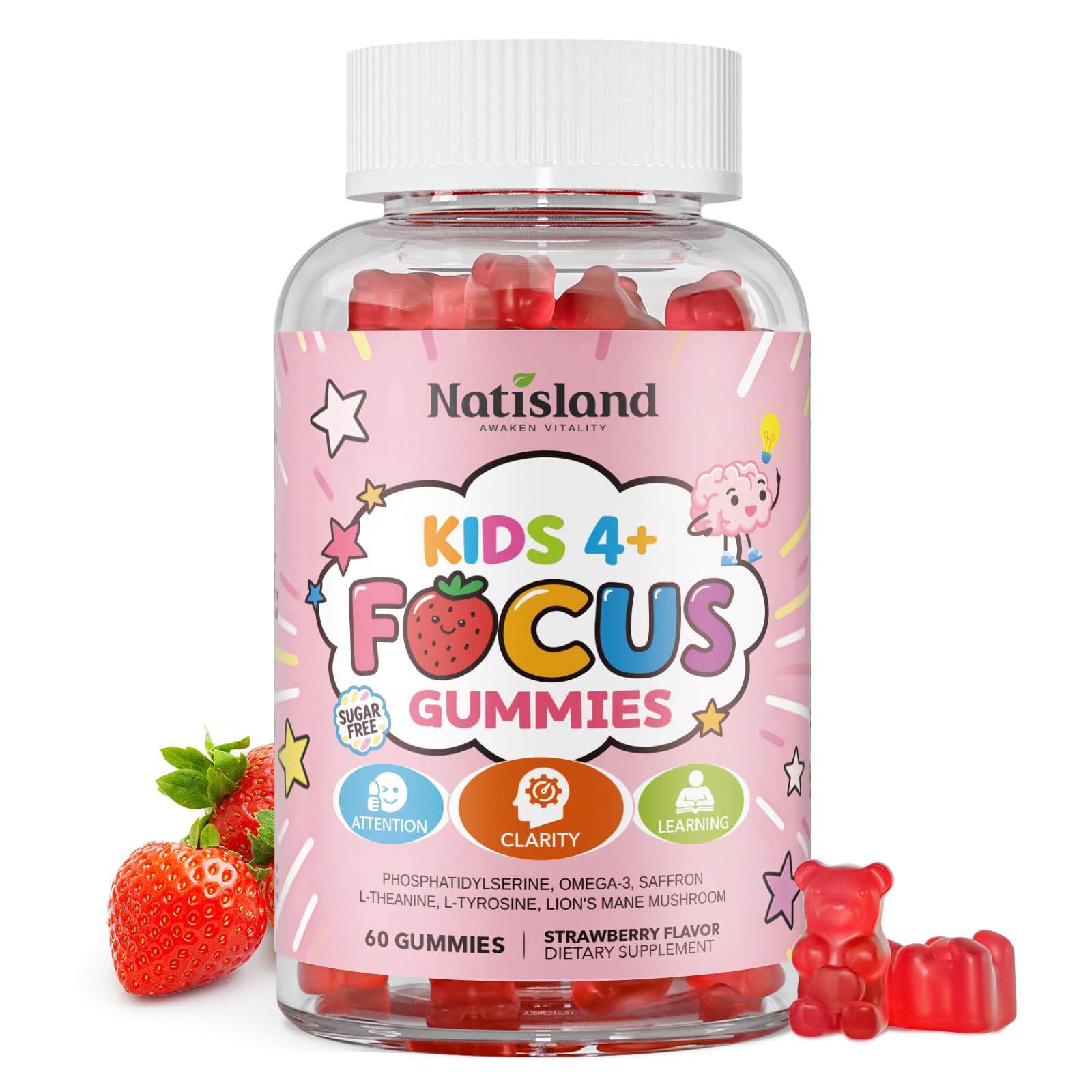 Focus Gummies for Kids, Brain Supplements Gummies, 60 Count