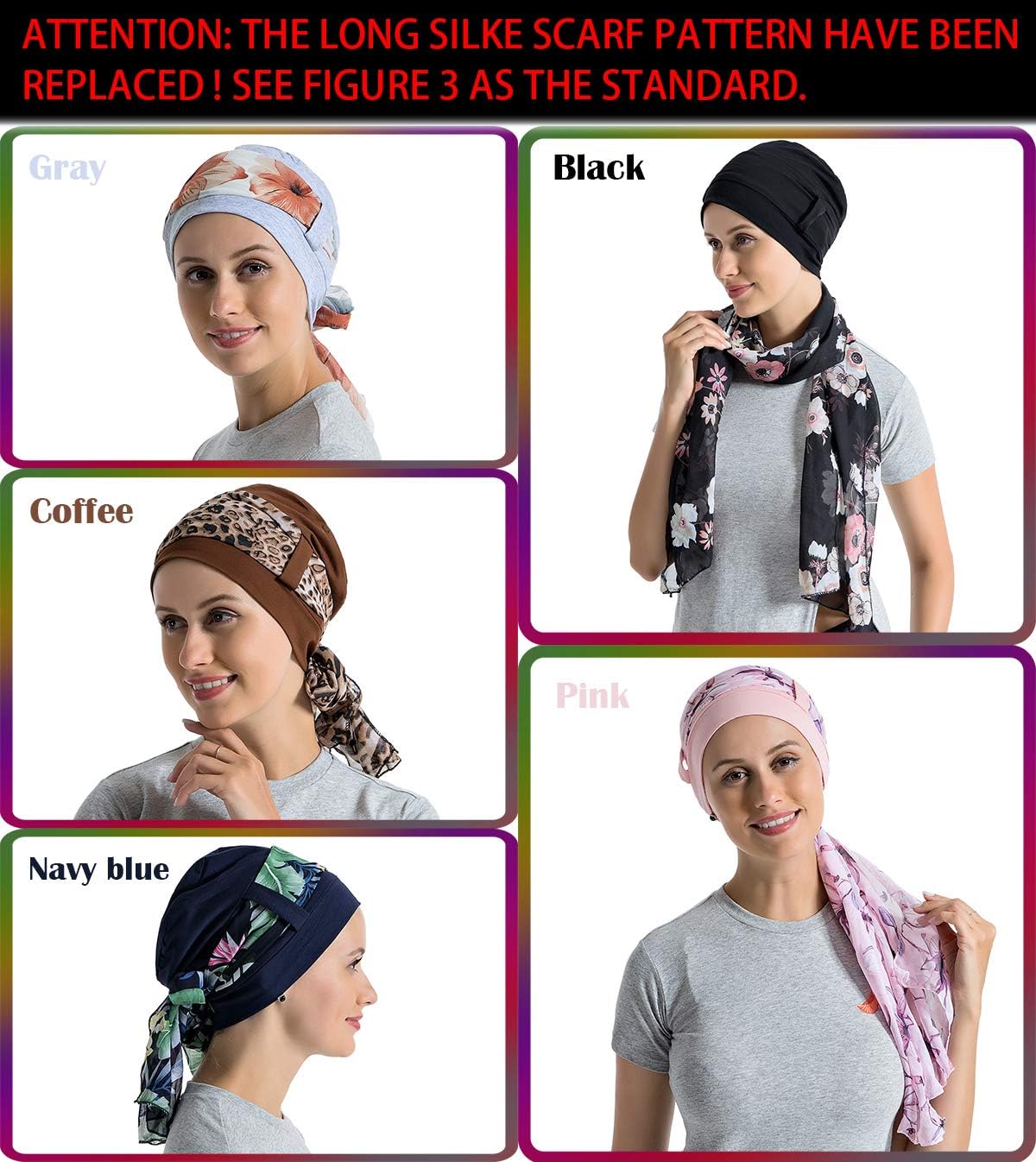 JarseHera Bamboo Cotton Liner Chemo Headwear for Women with Silky Scarfs for Cancer Hair Loss Sleep Caps Beanie - Image 7